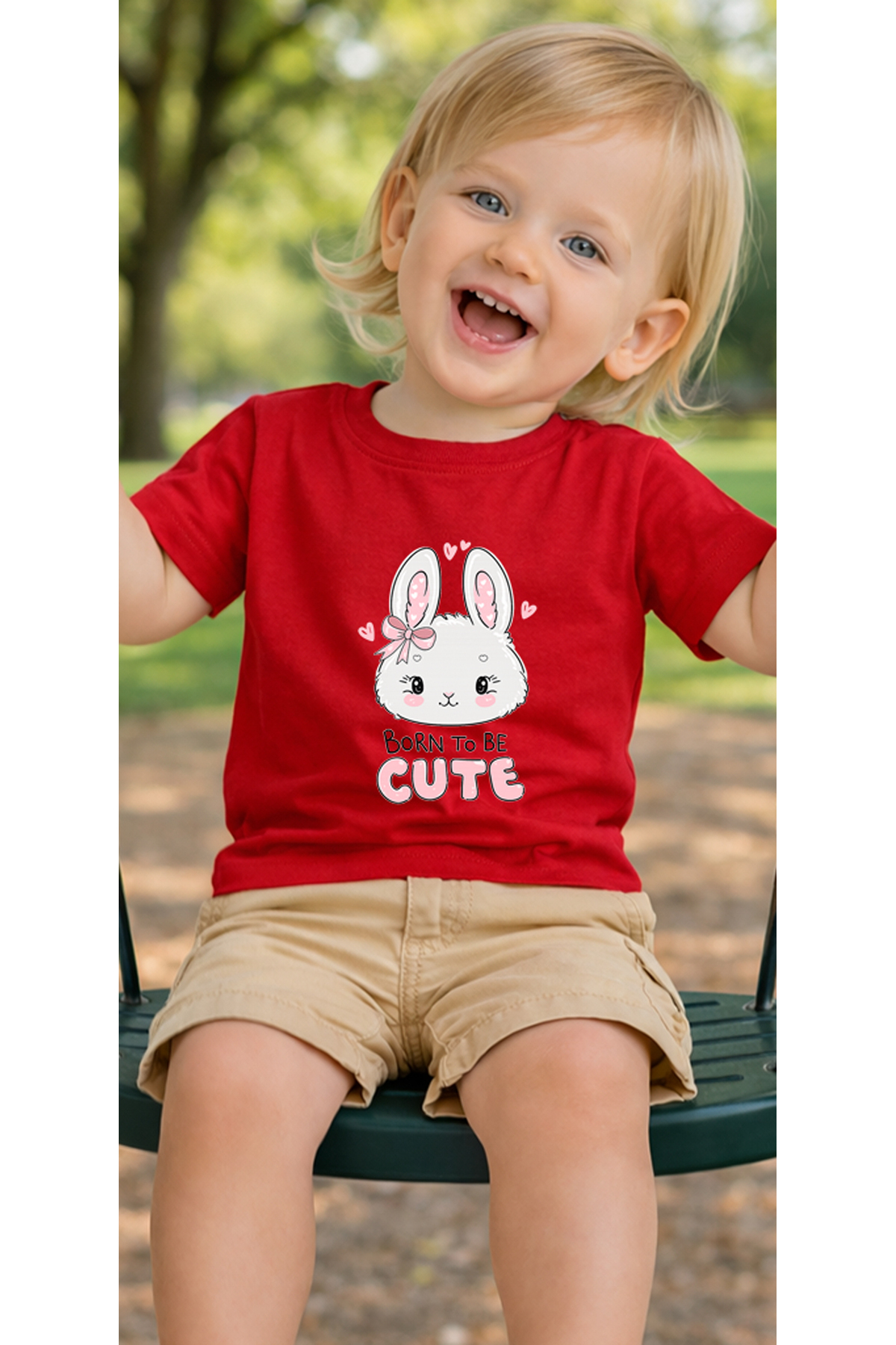 petite pati Kırmızı Borncutebunny Bebek Tişört %100 Pamuk Penye Çocuk Tshirt Baskılı fotoğrafı 3 (önizleme)