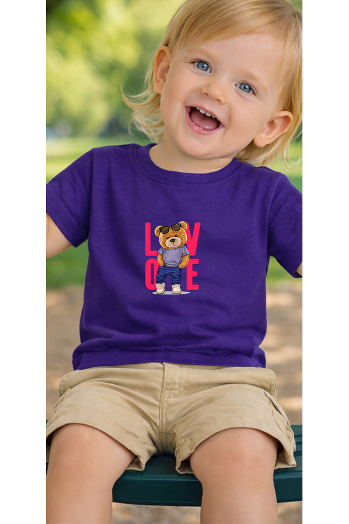 petite pati Mor Lovebear Bebek Tişört %100 Pamuk Penye Çocuk Tshirt Baskılı fotoğrafı 3 (önizleme)