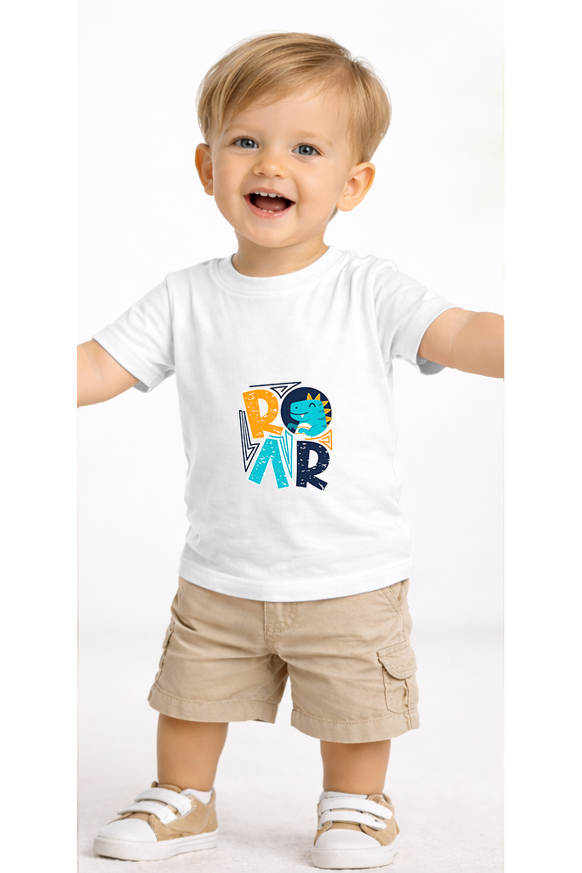 petite pati Beyaz Roar Bebek Tişört %100 Pamuk Penye Çocuk Tshirt Baskılı fotoğrafı 2 (önizleme)