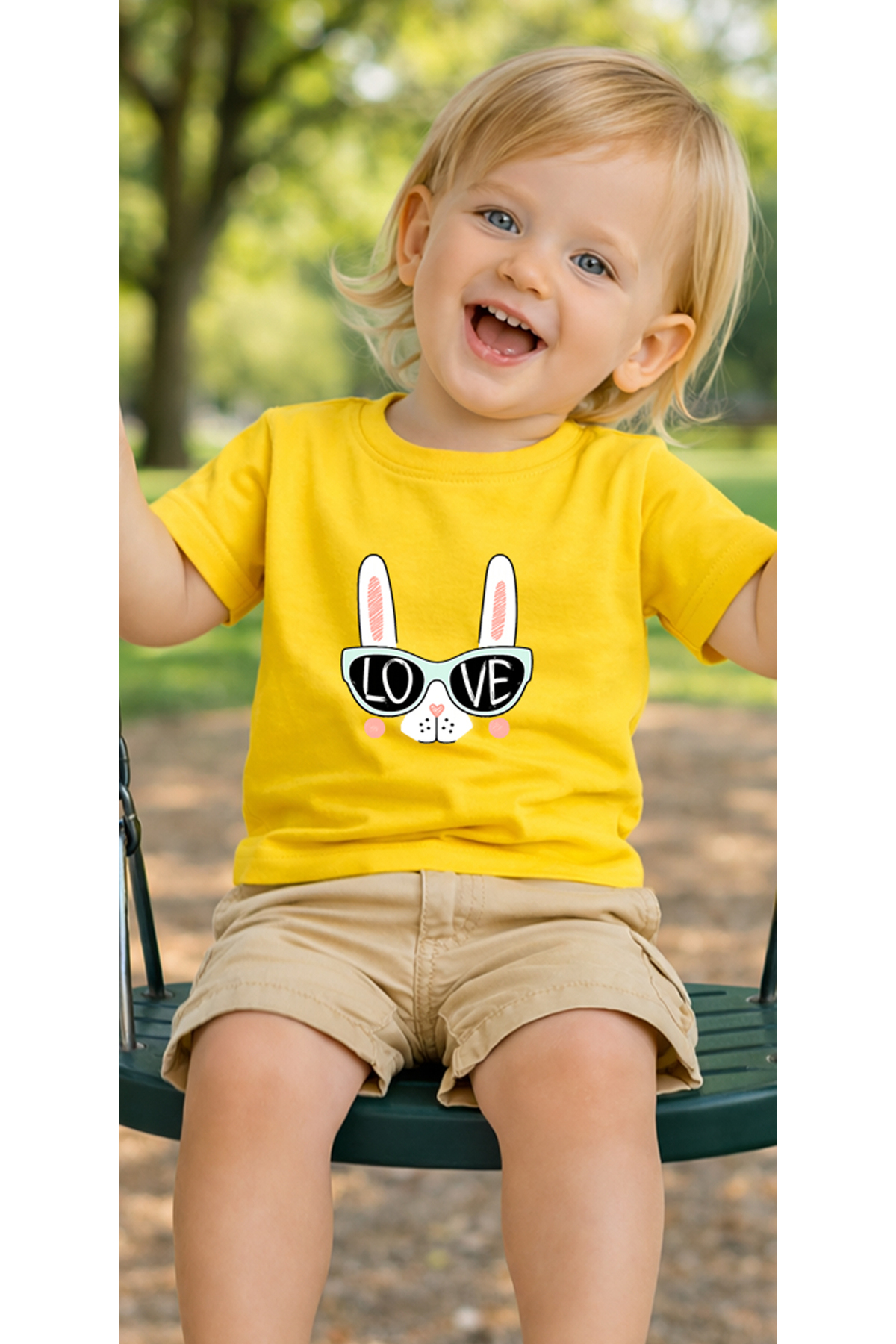 petite pati Sarı Lovebunny Bebek Tişört %100 Pamuk Penye Çocuk Tshirt Baskılı fotoğrafı 3 (önizleme)