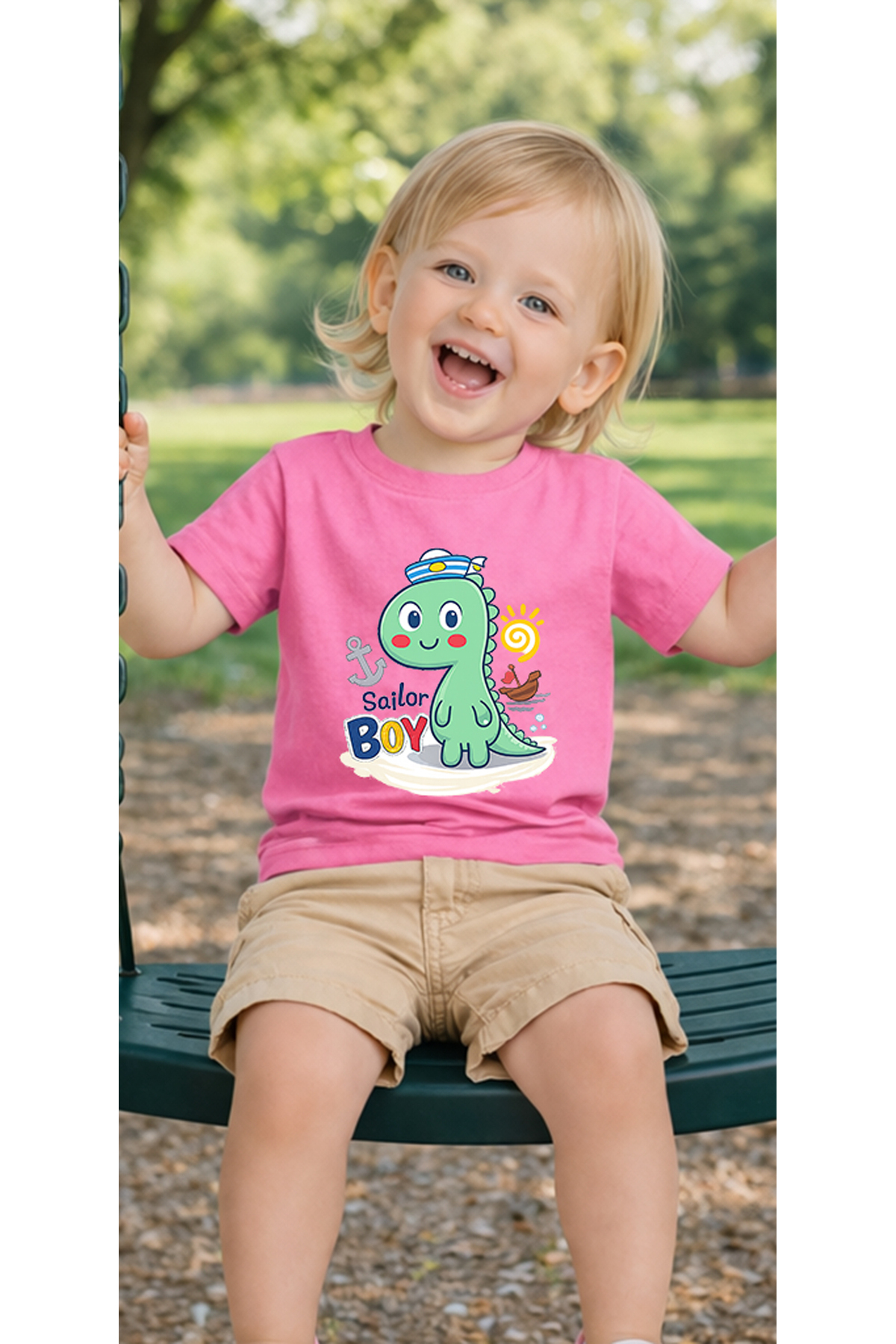 petite pati Pembe Sailordino Bebek Tişört %100 Pamuk Penye Çocuk Tshirt Baskılı fotoğrafı 3 (önizleme)