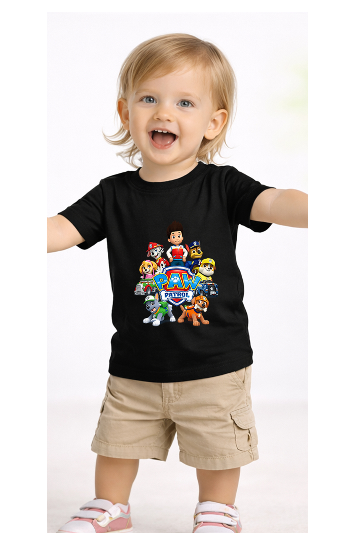 petite pati Siyah Pawaptrolgroupround Bebek Tişört %100 Pamuk Penye Çocuk Tshirt Baskılı fotoğrafı 2 (önizleme)