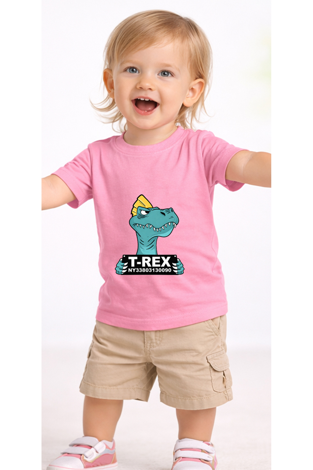 petite pati Pembe Wantedtrex Bebek Tişört %100 Pamuk Penye Çocuk Tshirt Baskılı fotoğrafı 2 (önizleme)