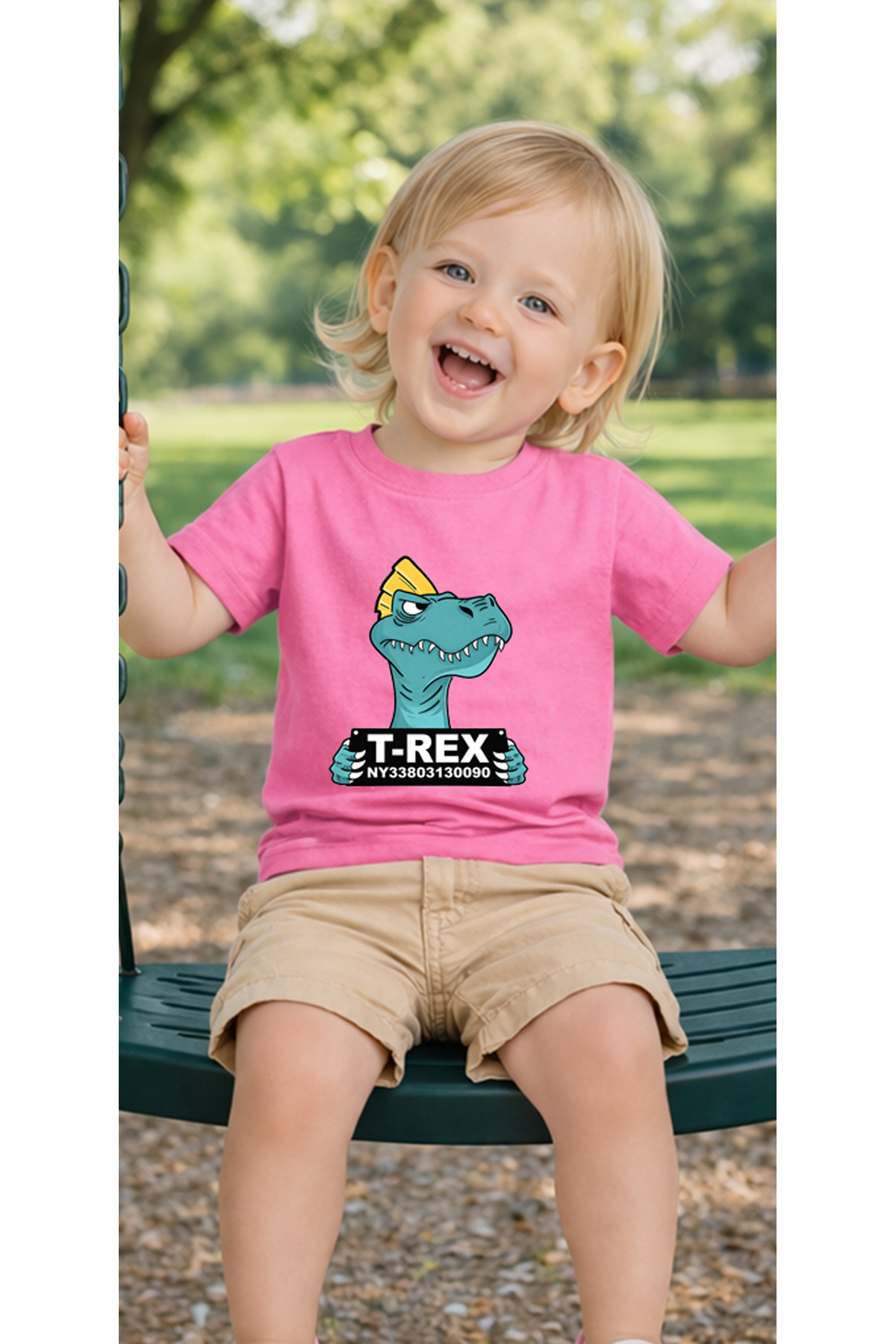 petite pati Pembe Wantedtrex Bebek Tişört %100 Pamuk Penye Çocuk Tshirt Baskılı fotoğrafı 3 (önizleme)