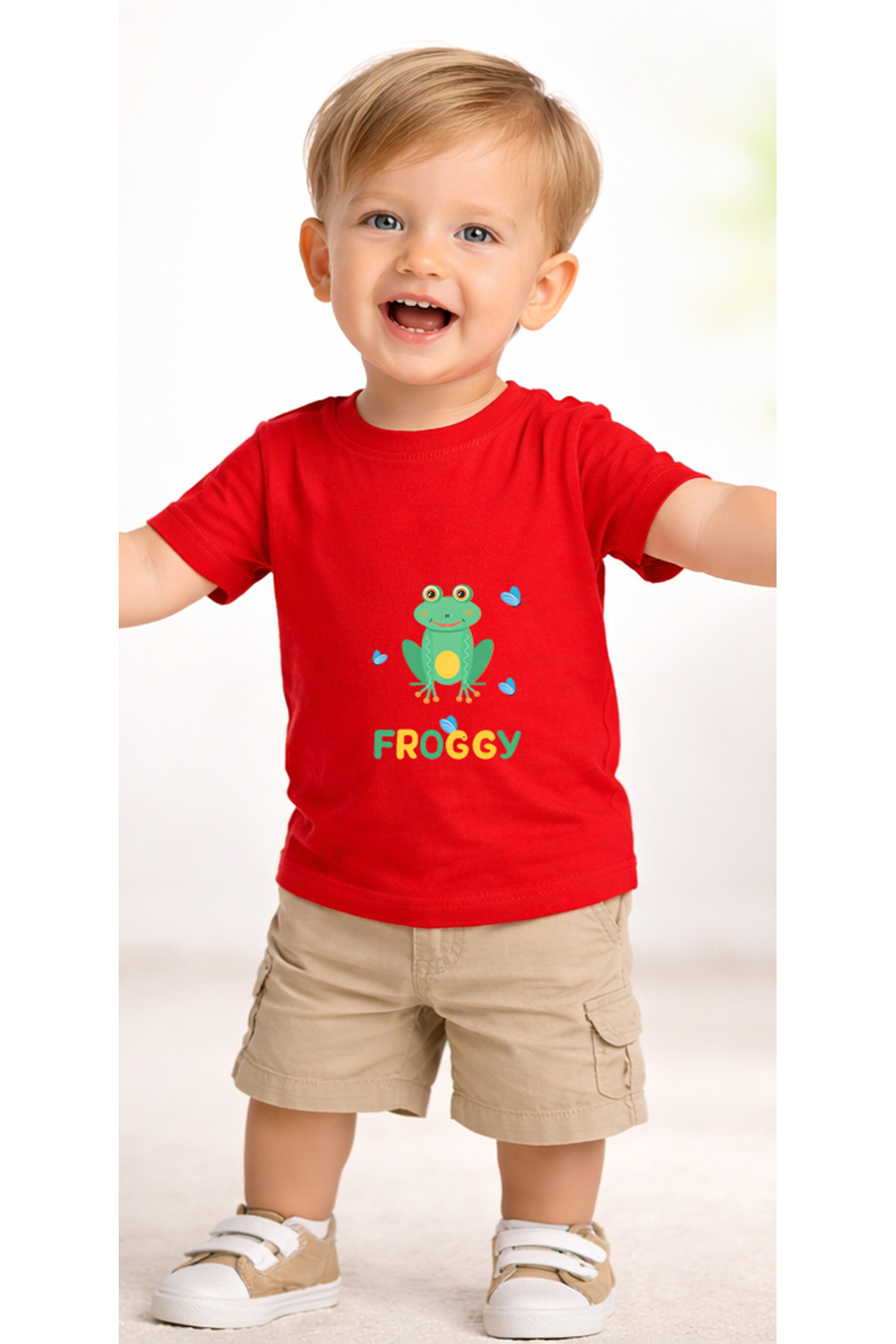 petite pati Kırmızı Froggy Bebek Tişört %100 Pamuk Penye Çocuk Tshirt Baskılı fotoğrafı 2 (önizleme)