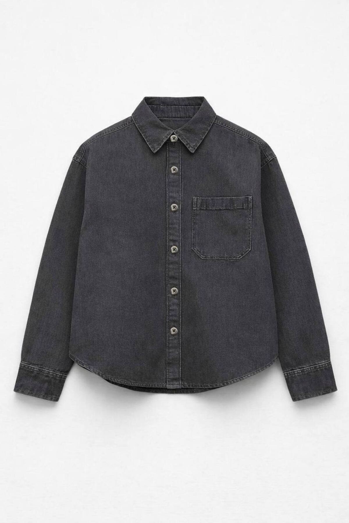 Teeny Weeny Kids Unisex Çocuk Antrasit Pamuk Denim Gömlek fotoğrafı 2 (önizleme)