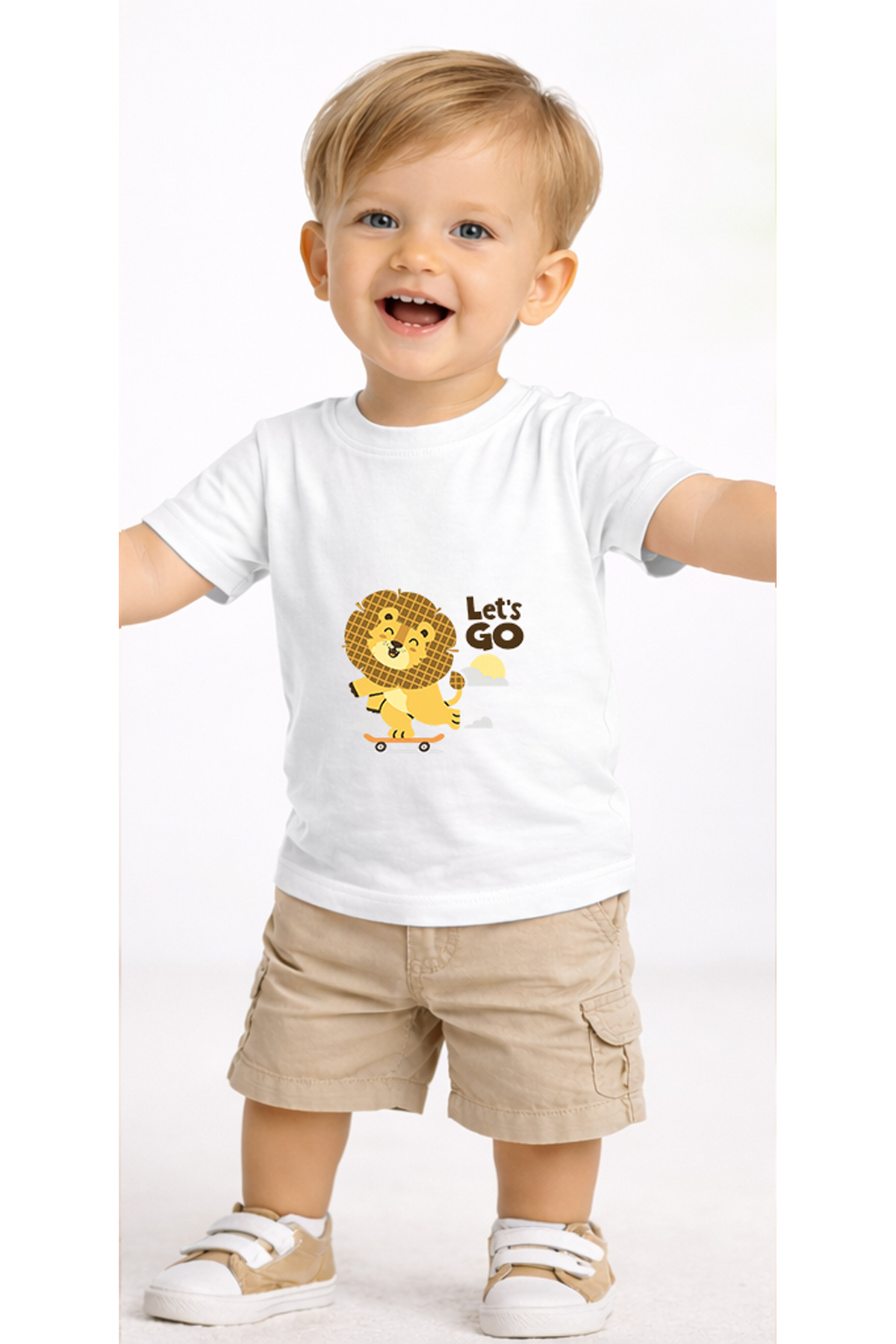petite pati Beyaz Skatelion Bebek Tişört %100 Pamuk Penye Çocuk Tshirt Baskılı fotoğrafı 2 (önizleme)