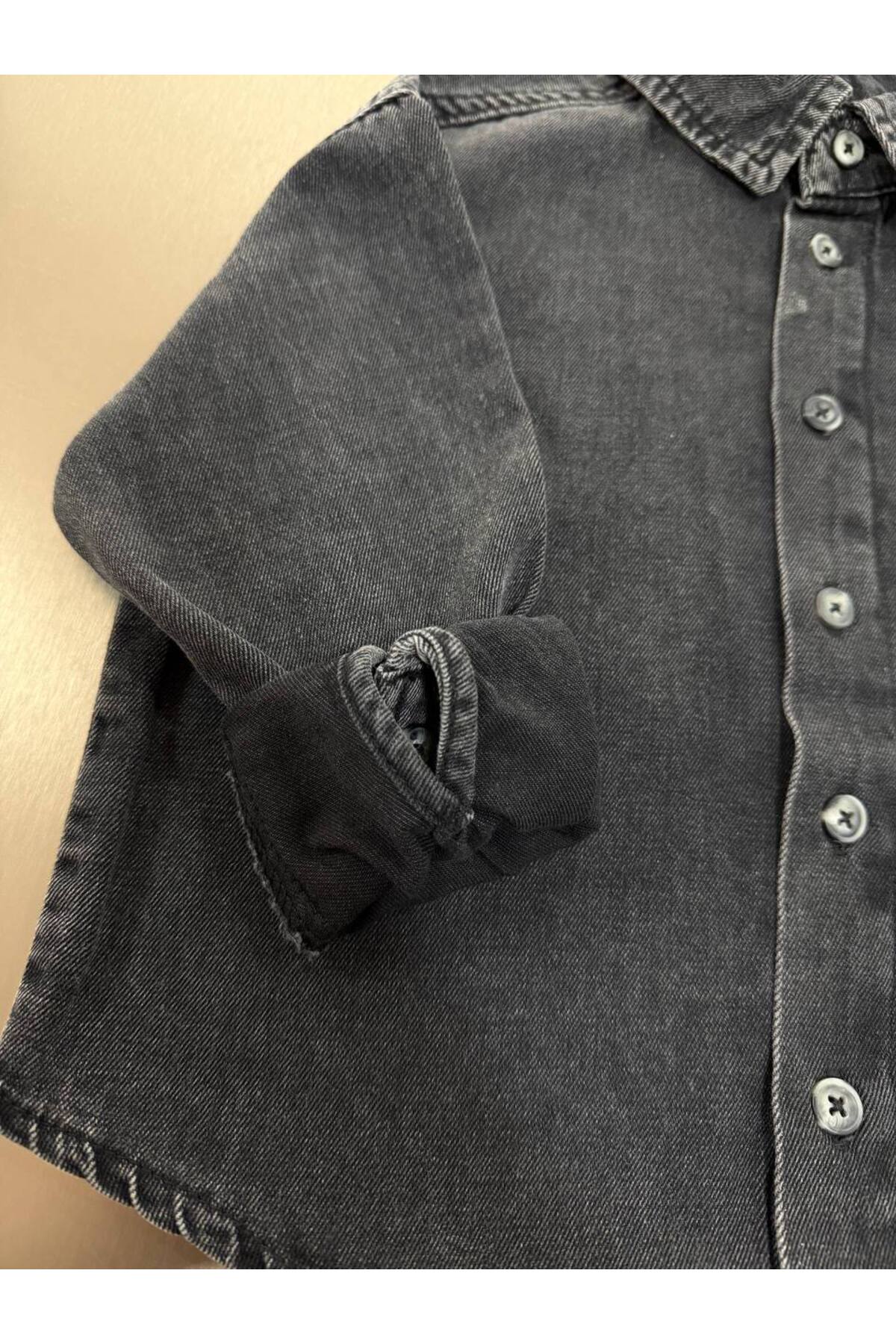 Teeny Weeny Kids Unisex Çocuk Antrasit Pamuk Denim Gömlek fotoğrafı 4 (önizleme)