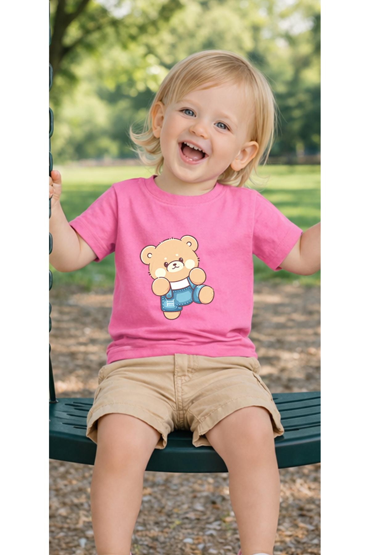 petite pati Pembe Bearjeans Bebek Tişört %100 Pamuk Penye Çocuk Tshirt Baskılı fotoğrafı 3 (önizleme)