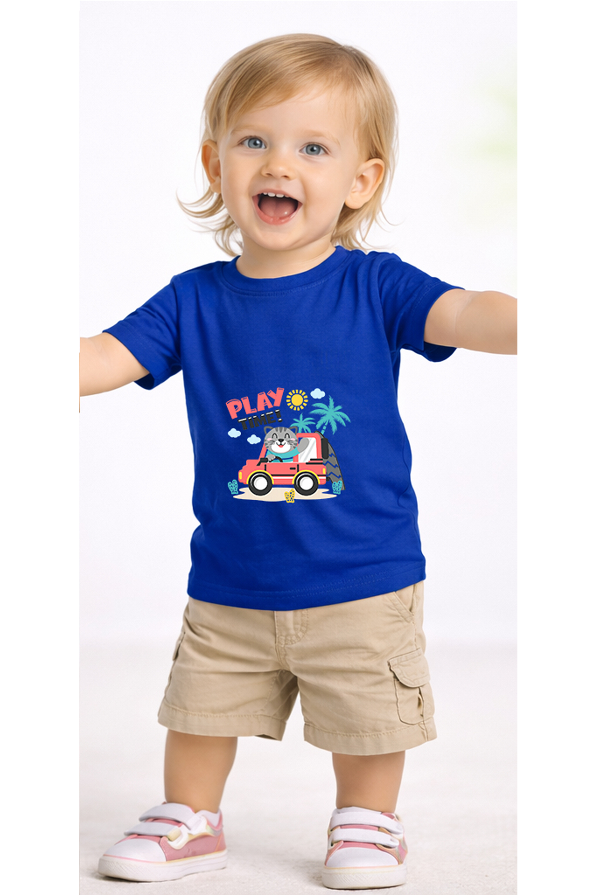 petite pati Mavi Playtimecat Bebek Tişört %100 Pamuk Penye Çocuk Tshirt Baskılı fotoğrafı 2 (önizleme)