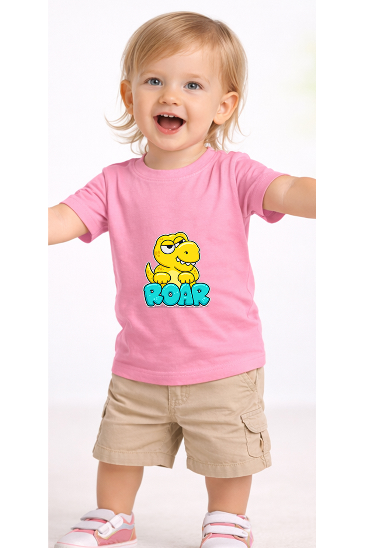 petite pati Pembe Dinoroar Bebek Tişört %100 Pamuk Penye Çocuk Tshirt Baskılı fotoğrafı 2 (önizleme)