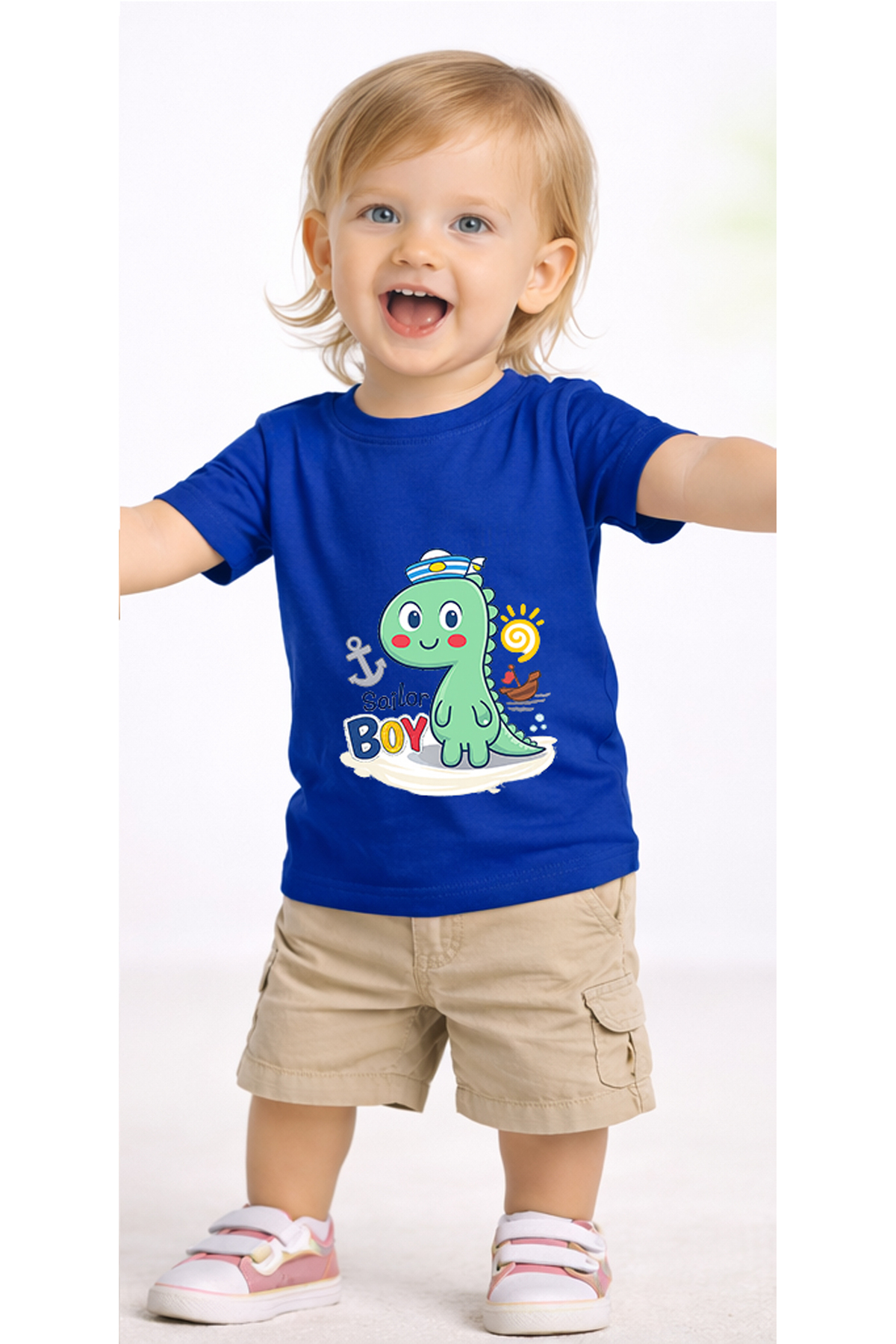 petite pati Mavi Sailordino Bebek Tişört %100 Pamuk Penye Çocuk Tshirt Baskılı fotoğrafı 2 (önizleme)