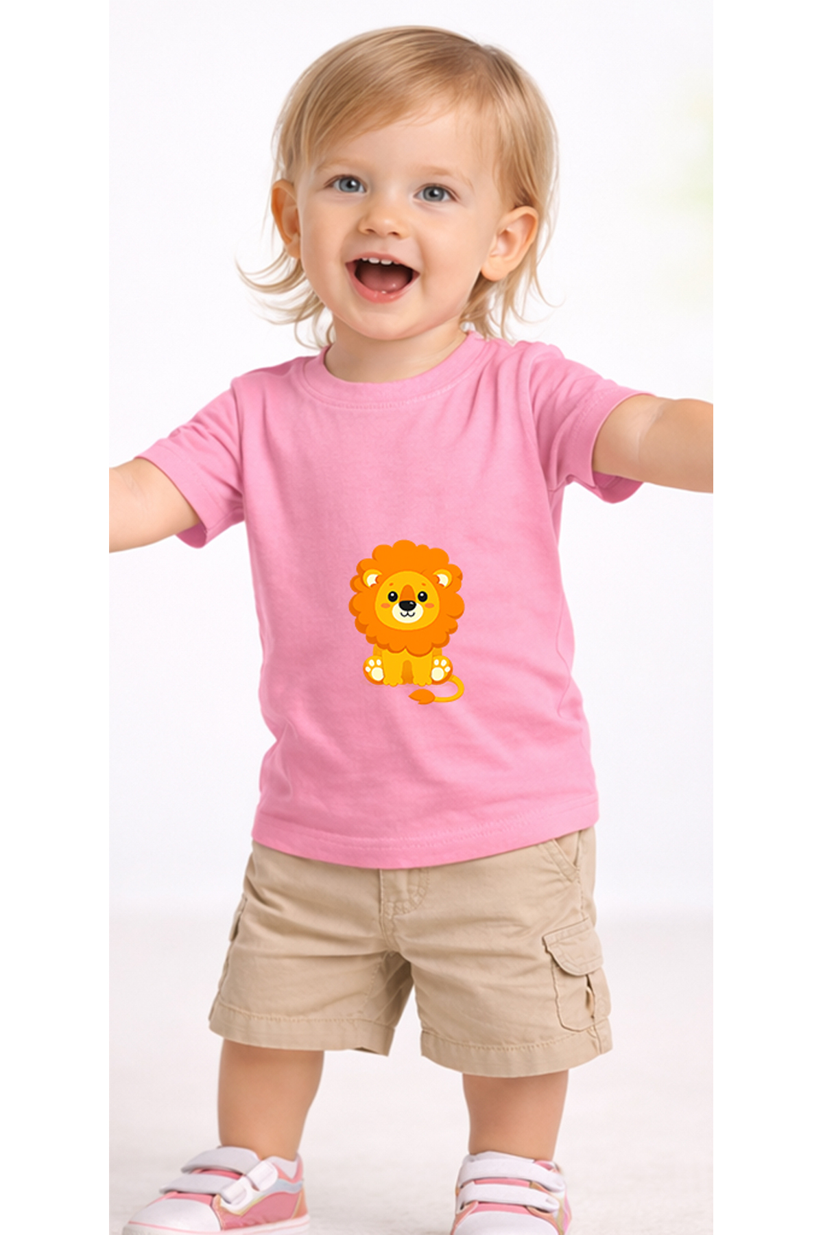 petite pati Pembe Sittinglion Bebek Tişört %100 Pamuk Penye Çocuk Tshirt Baskılı fotoğrafı 2 (önizleme)