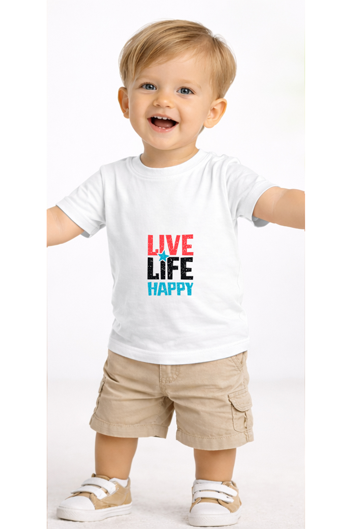petite pati Beyaz Livelifehappy Bebek Tişört %100 Pamuk Penye Çocuk Tshirt Baskılı fotoğrafı 2 (önizleme)
