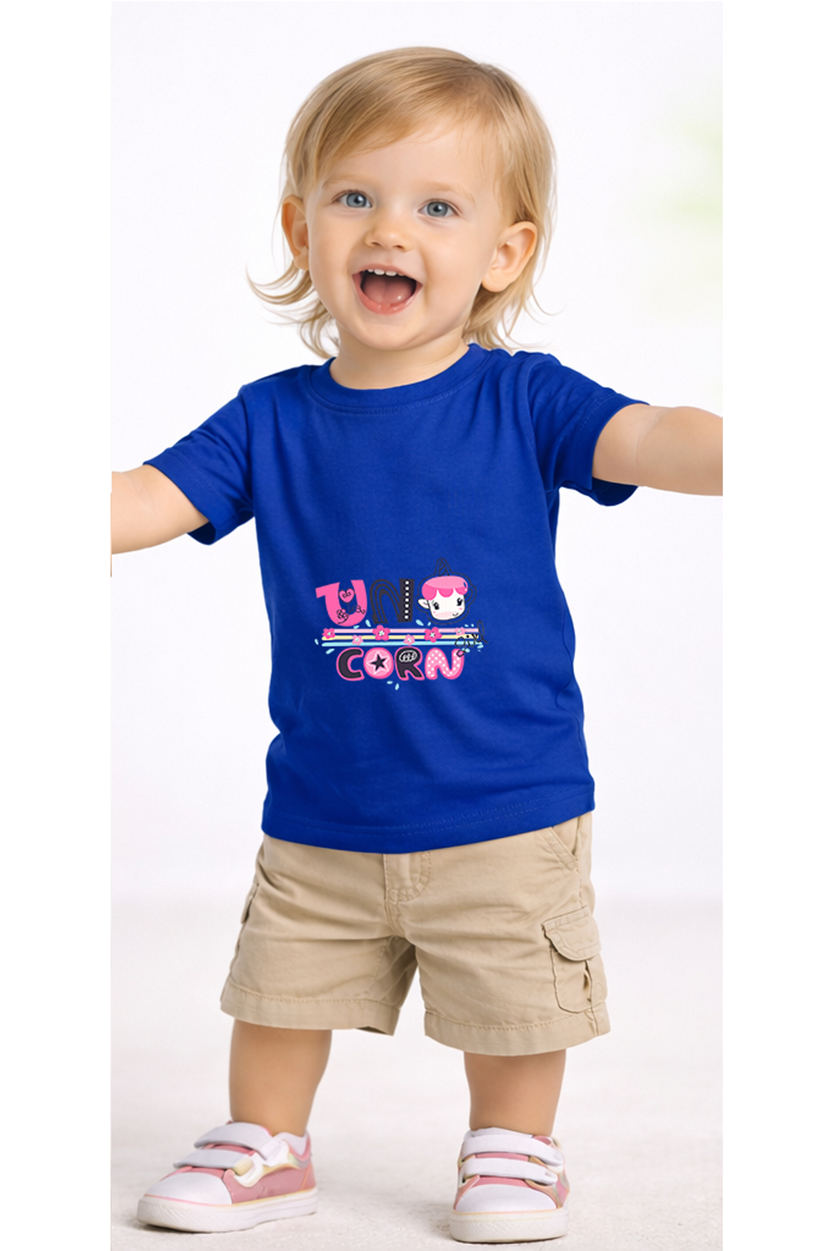 petite pati Mavi Unicorncicek Bebek Tişört %100 Pamuk Penye Çocuk Tshirt Baskılı fotoğrafı 2 (önizleme)