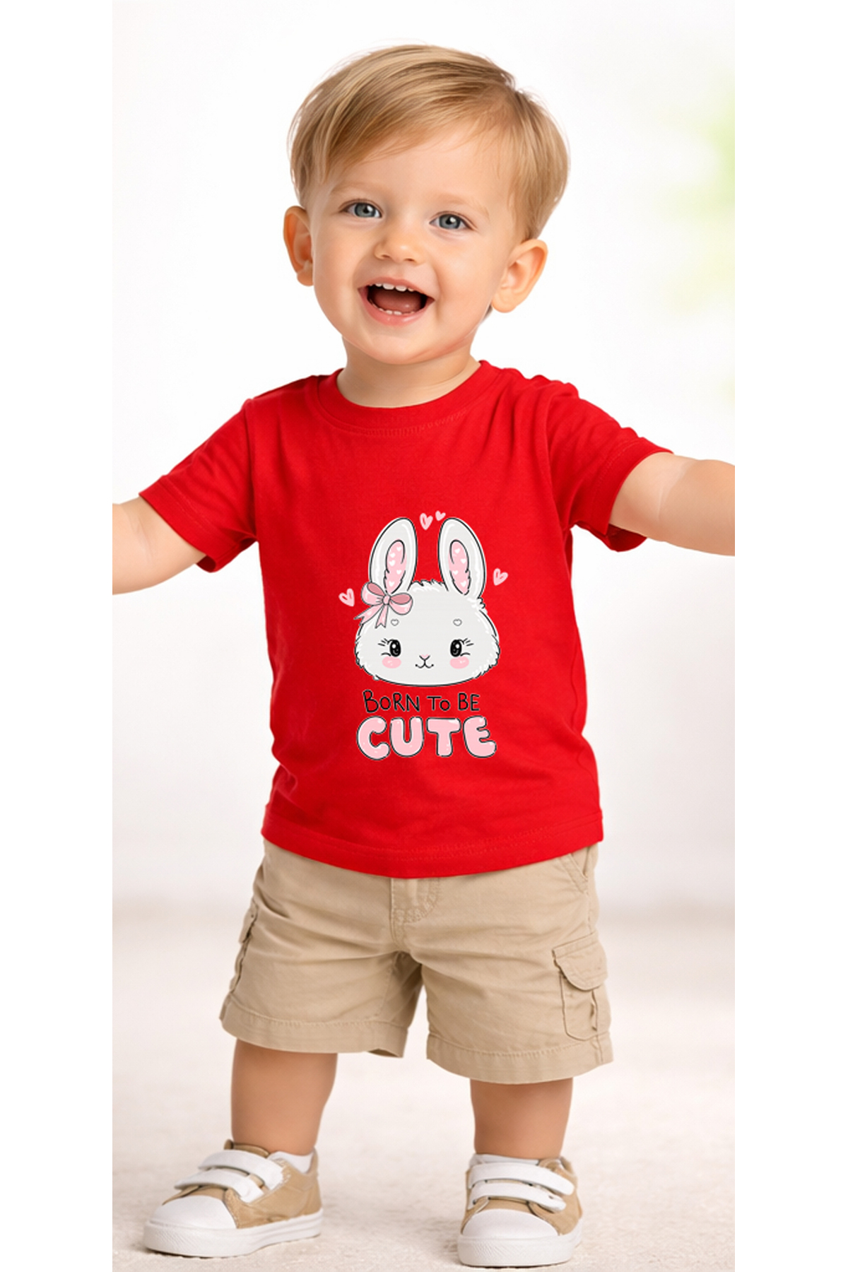 petite pati Kırmızı Borncutebunny Bebek Tişört %100 Pamuk Penye Çocuk Tshirt Baskılı fotoğrafı 2 (önizleme)