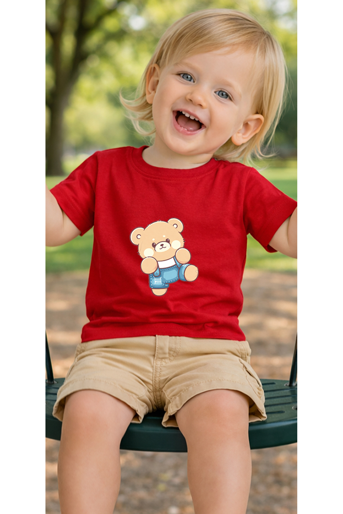 petite pati Kırmızı Bearjeans Bebek Tişört %100 Pamuk Penye Çocuk Tshirt Baskılı fotoğrafı 3 (önizleme)