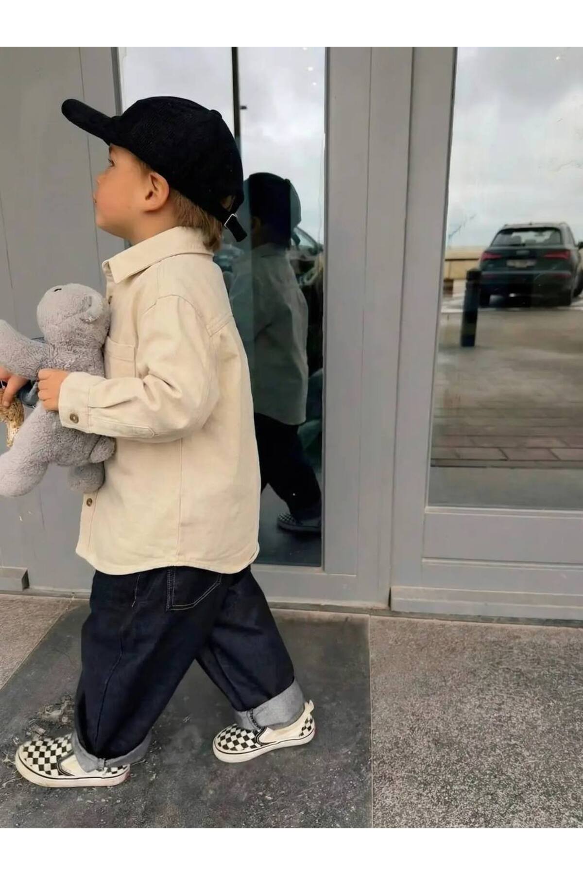 Teeny Weeny Kids Unisex Çocuk Bej Pamuk Denim Gömlek fotoğrafı 3 (önizleme)
