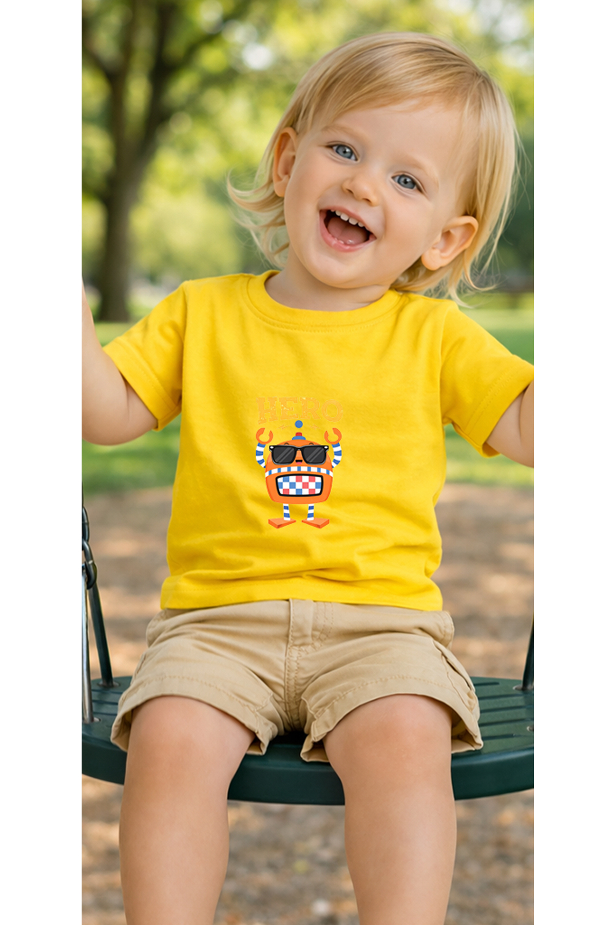 petite pati Sarı Herorobot Bebek Tişört %100 Pamuk Penye Çocuk Tshirt Baskılı fotoğrafı 3 (önizleme)