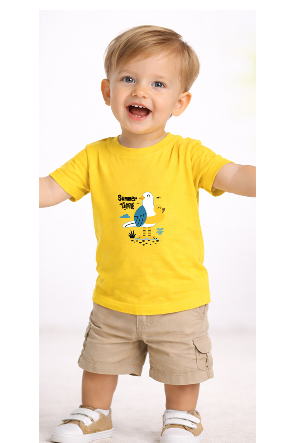 petite pati Sarı Summerbird Bebek Tişört %100 Pamuk Penye Çocuk Tshirt Baskılı fotoğrafı 2 (önizleme)