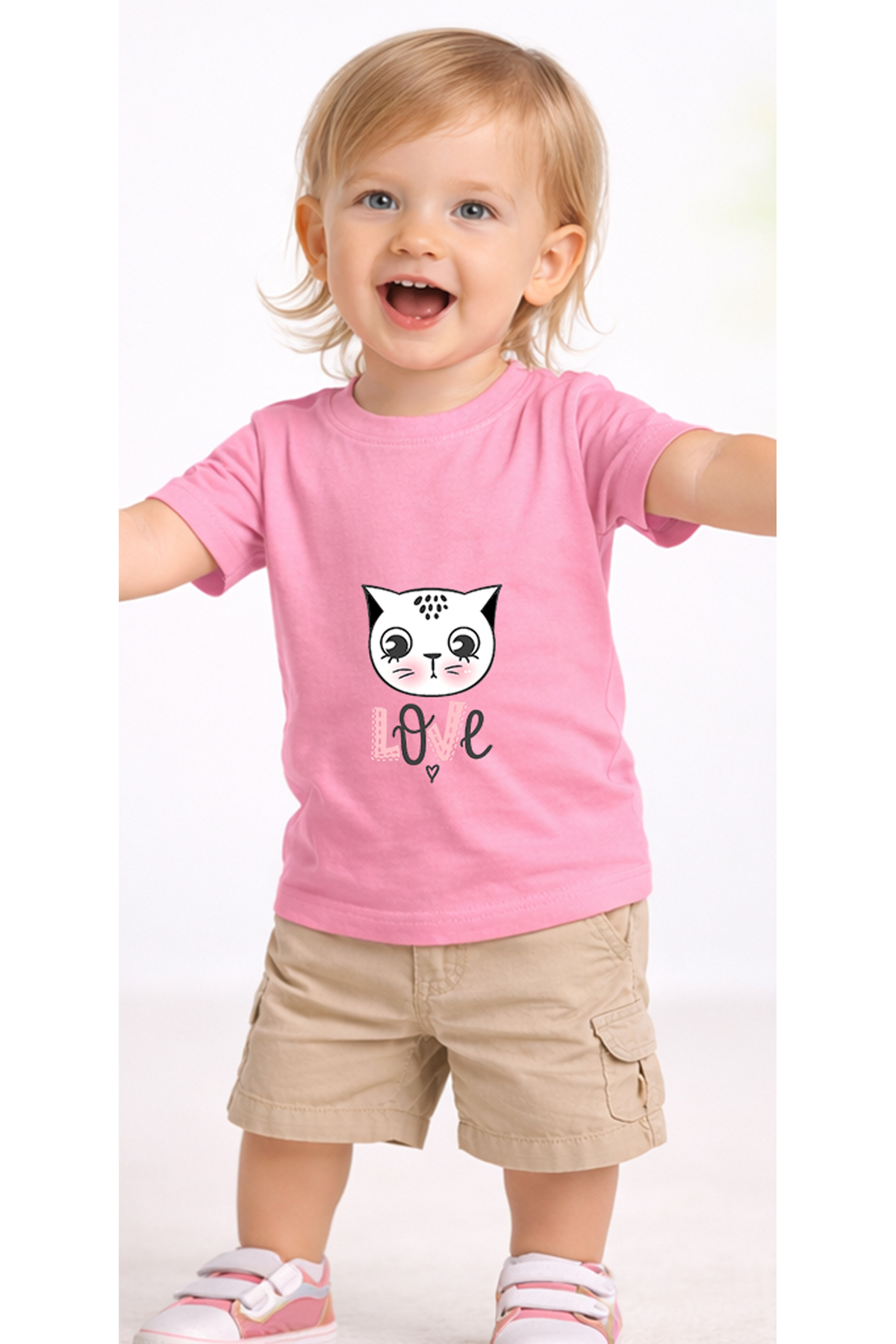 petite pati Pembe Catlove Bebek Tişört %100 Pamuk Penye Çocuk Tshirt Baskılı fotoğrafı 2 (önizleme)