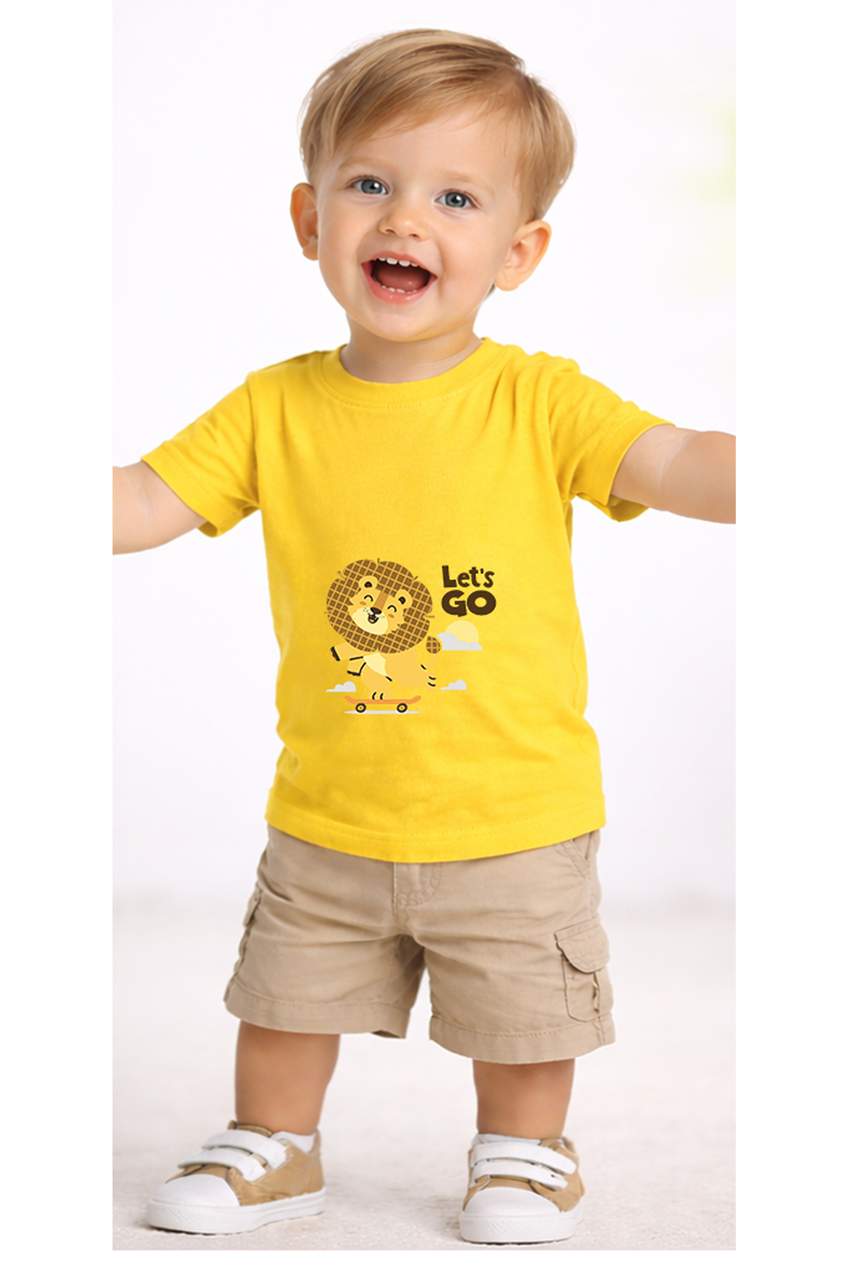 petite pati Sarı Skatelion Bebek Tişört %100 Pamuk Penye Çocuk Tshirt Baskılı fotoğrafı 2 (önizleme)