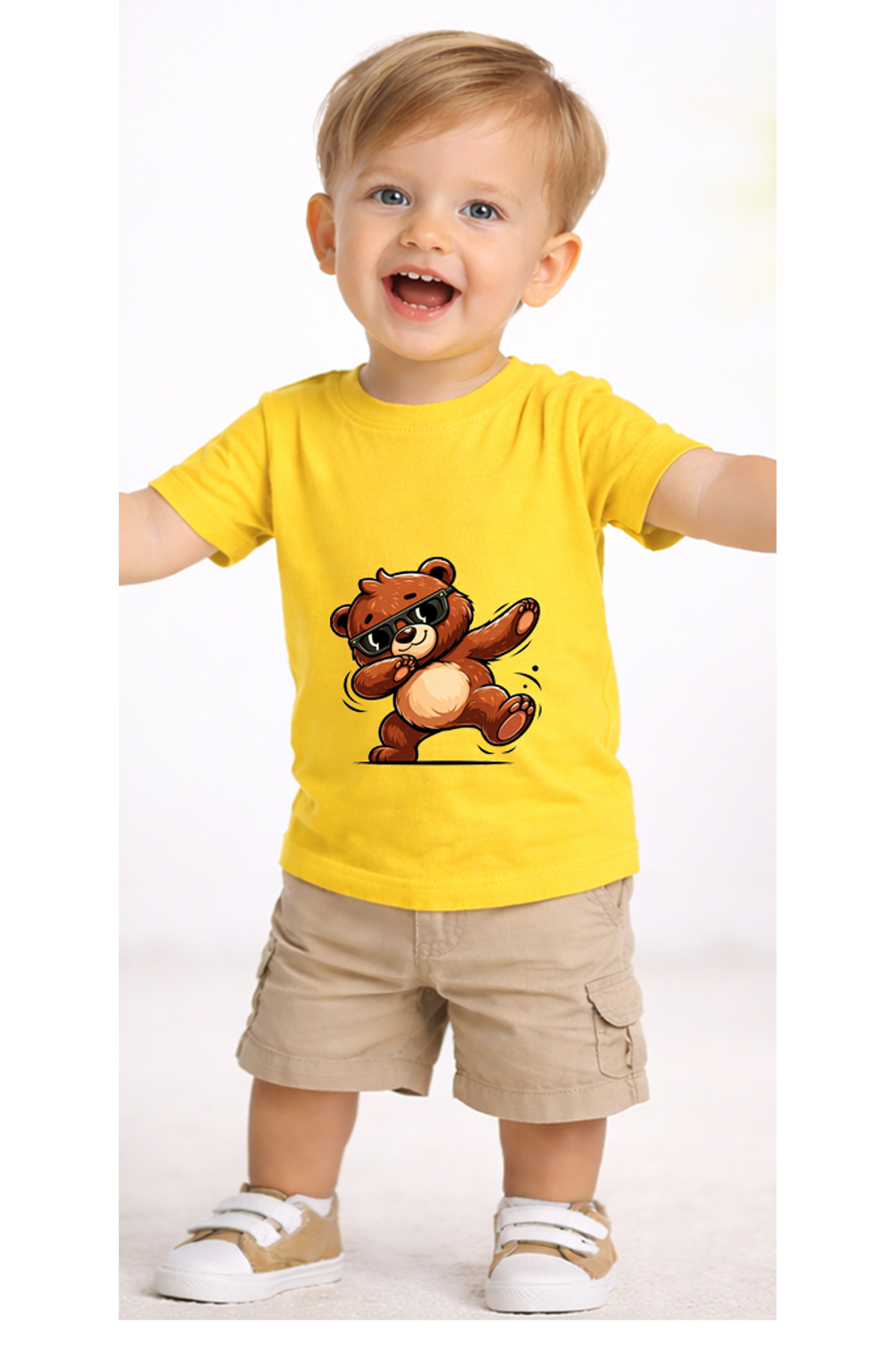 petite pati Sarı Dancebear Bebek Tişört %100 Pamuk Penye Çocuk Tshirt Baskılı fotoğrafı 2 (önizleme)