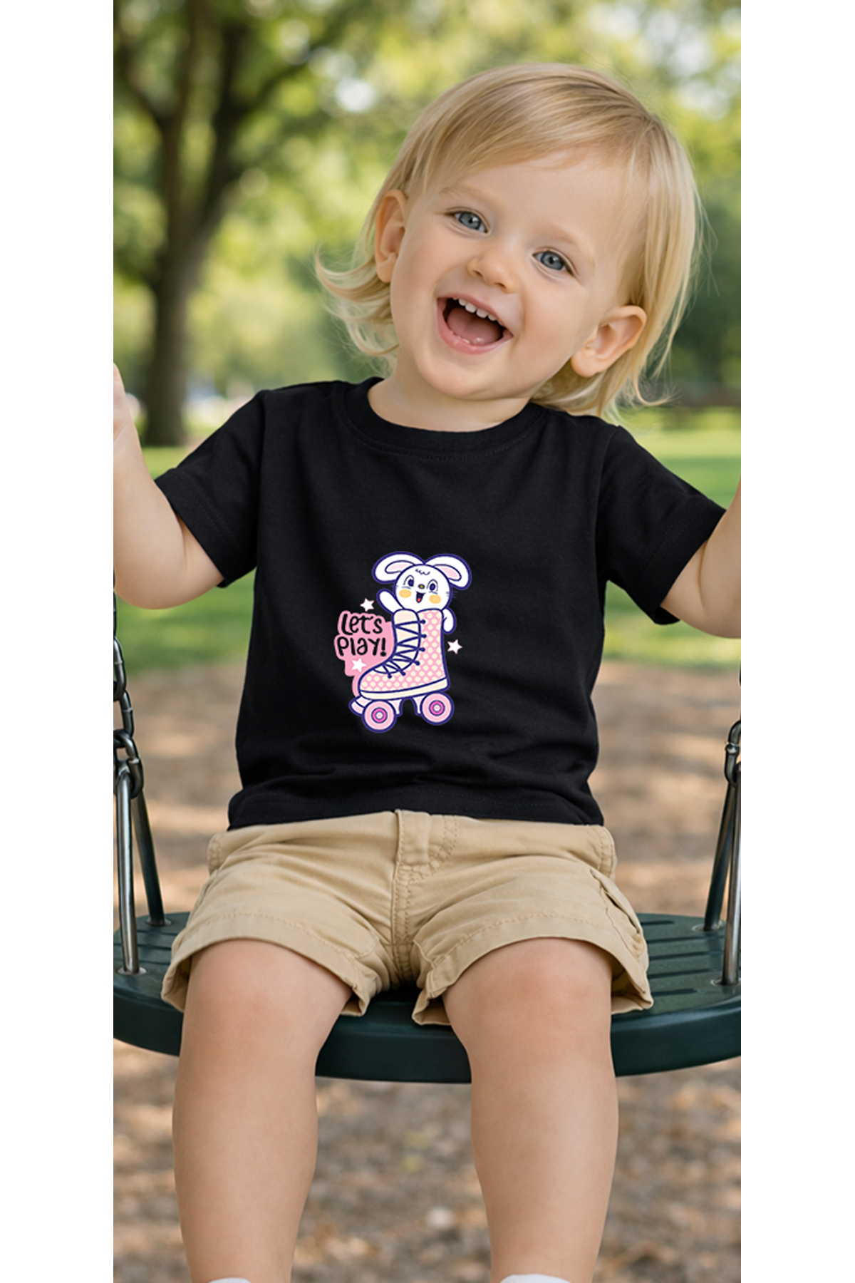 petite pati Siyah Playbear Bebek Tişört %100 Pamuk Penye Çocuk Tshirt Baskılı fotoğrafı 3 (önizleme)
