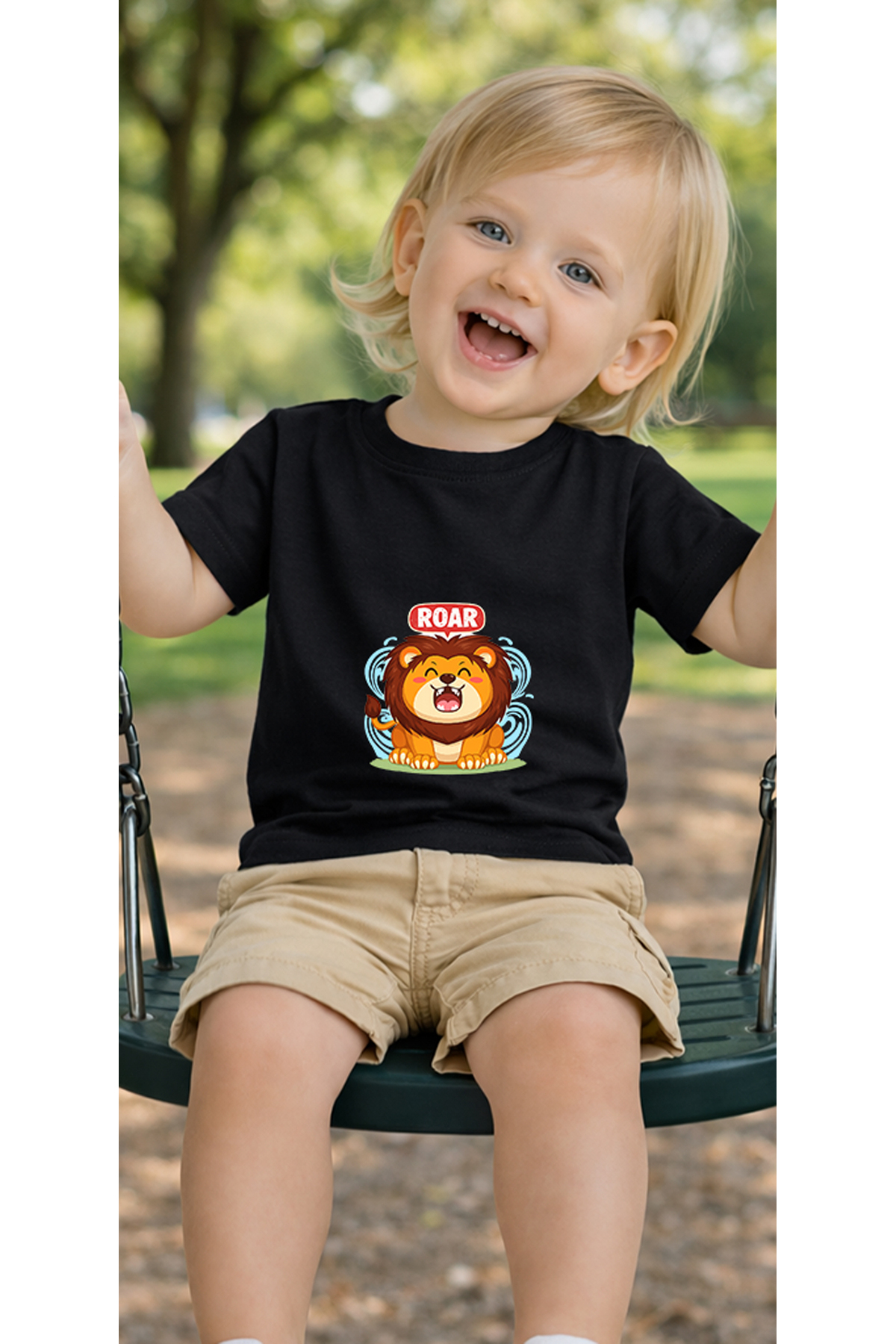petite pati Siyah Roaringlion Bebek Tişört %100 Pamuk Penye Çocuk Tshirt Baskılı fotoğrafı 3 (önizleme)