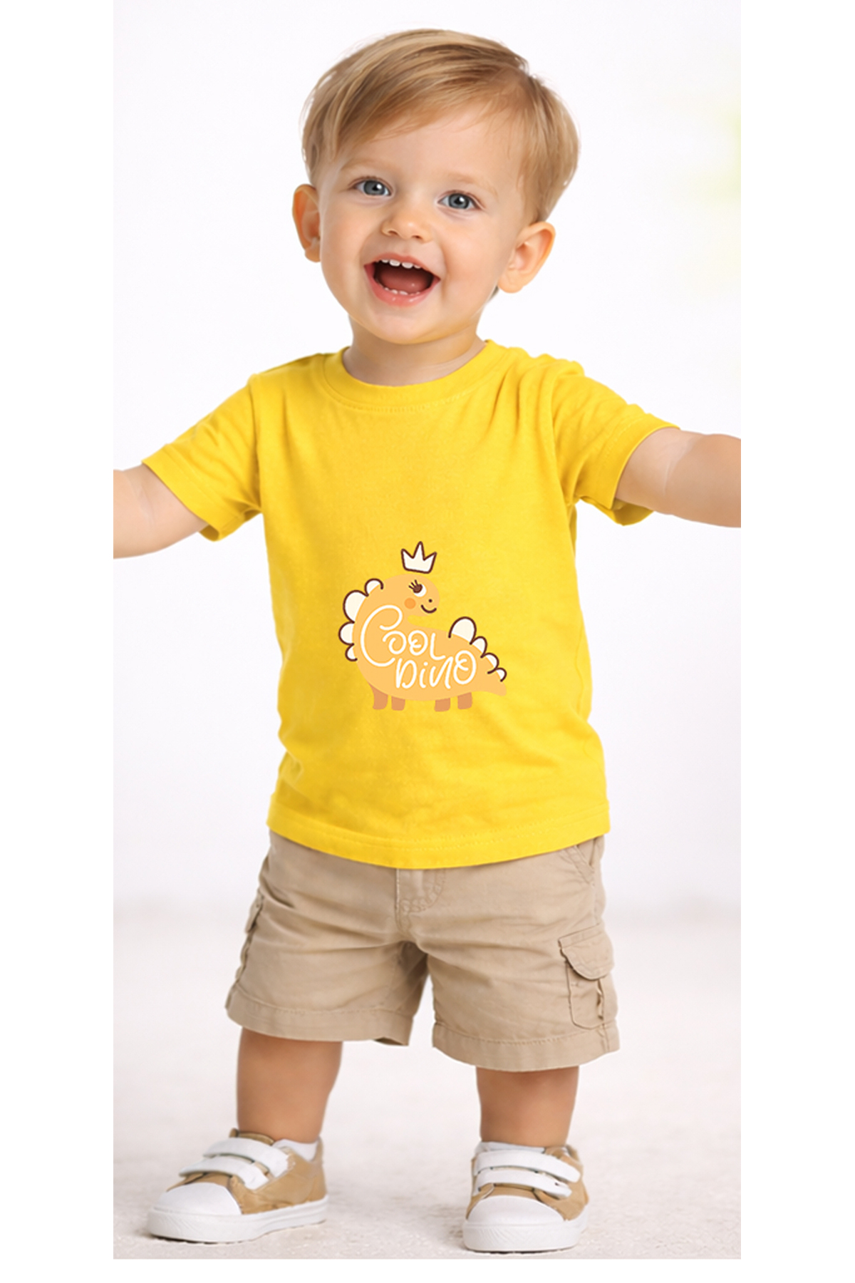 petite pati Sarı Cooldino Bebek Tişört %100 Pamuk Penye Çocuk Tshirt Baskılı fotoğrafı 2 (önizleme)