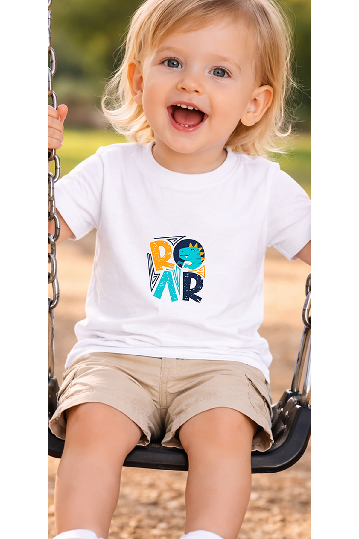 petite pati Beyaz Roar Bebek Tişört %100 Pamuk Penye Çocuk Tshirt Baskılı fotoğrafı 3 (önizleme)