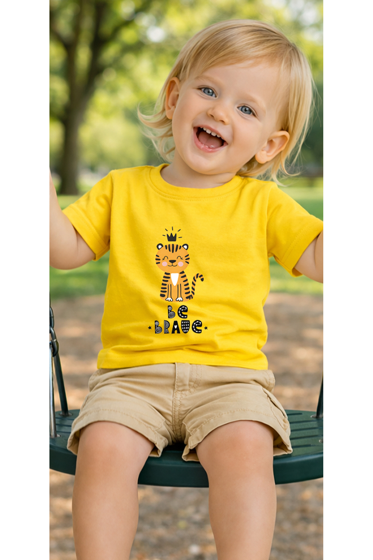 petite pati Sarı Bravetiger Bebek Tişört %100 Pamuk Penye Çocuk Tshirt Baskılı fotoğrafı 3 (önizleme)