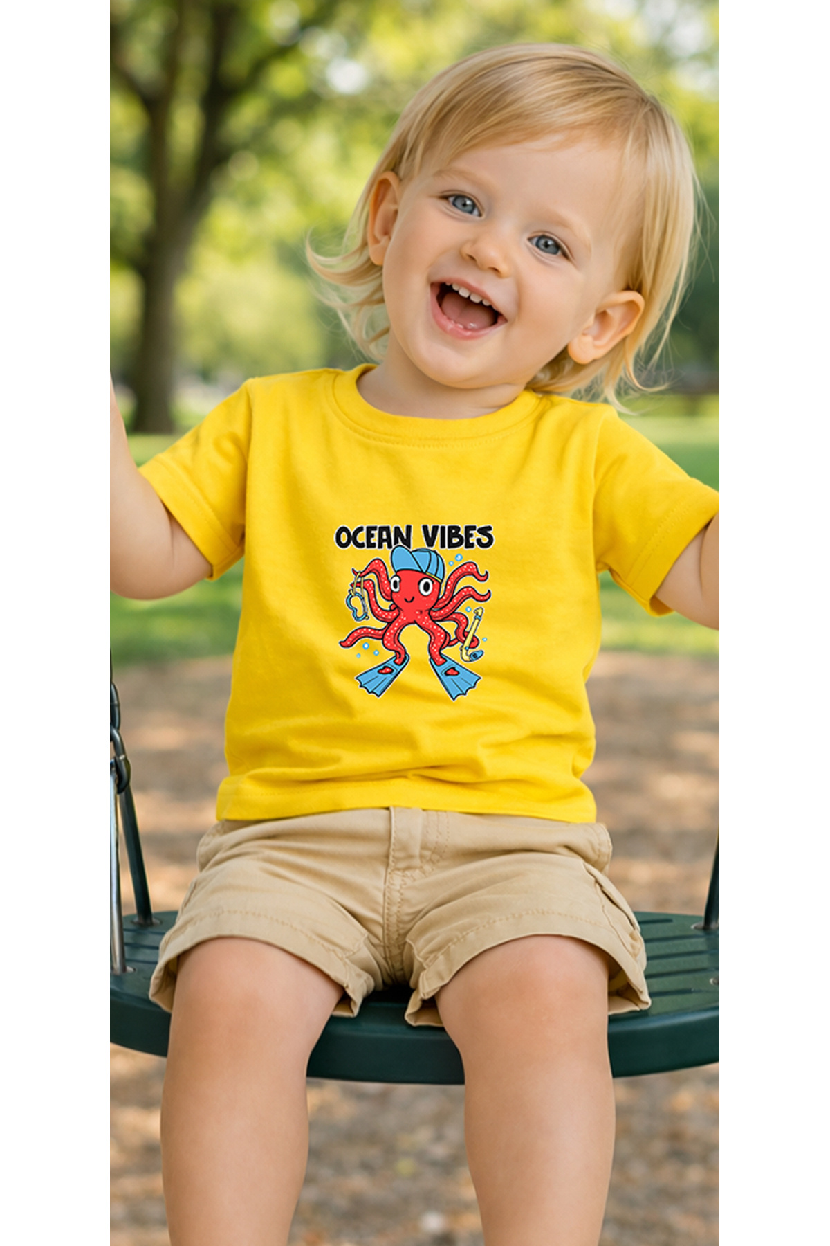 petite pati Sarı Oceanvibes Bebek Tişört %100 Pamuk Penye Çocuk Tshirt Baskılı fotoğrafı 3 (önizleme)