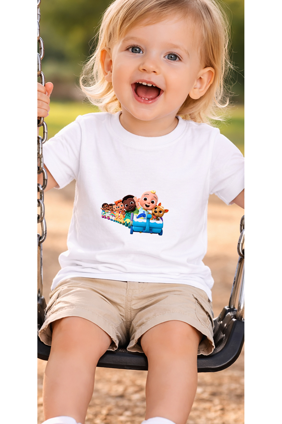petite pati Beyaz Cocotrain Bebek Tişört %100 Pamuk Penye Çocuk Tshirt Baskılı fotoğrafı 3 (önizleme)