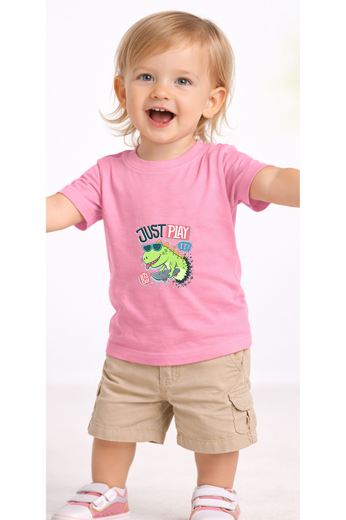 petite pati Pembe Playdino Bebek Tişört %100 Pamuk Penye Çocuk Tshirt Baskılı fotoğrafı 2 (önizleme)