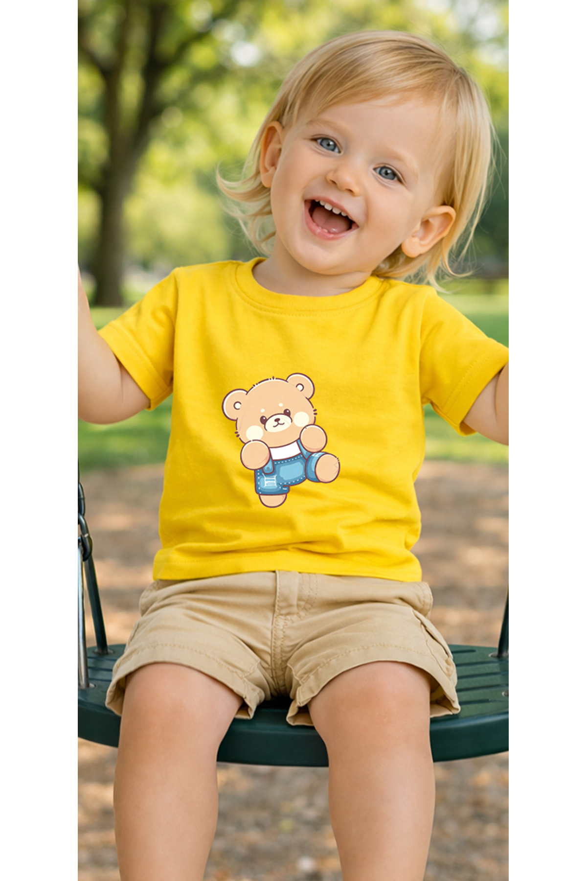 petite pati Sarı Bearjeans Bebek Tişört %100 Pamuk Penye Çocuk Tshirt Baskılı fotoğrafı 3 (önizleme)