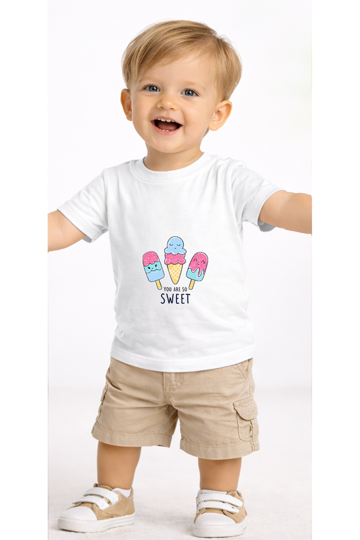 petite pati Beyaz Sweeticecream Bebek Tişört %100 Pamuk Penye Çocuk Tshirt Baskılı fotoğrafı 2 (önizleme)