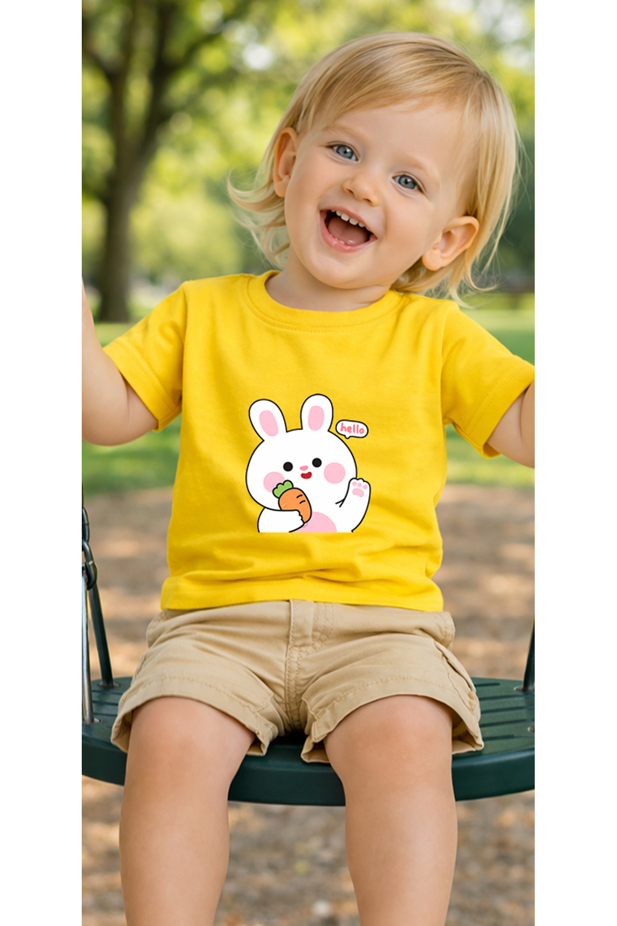 petite pati Sarı Hellobunny Bebek Tişört %100 Pamuk Penye Çocuk Tshirt Baskılı fotoğrafı 3 (önizleme)