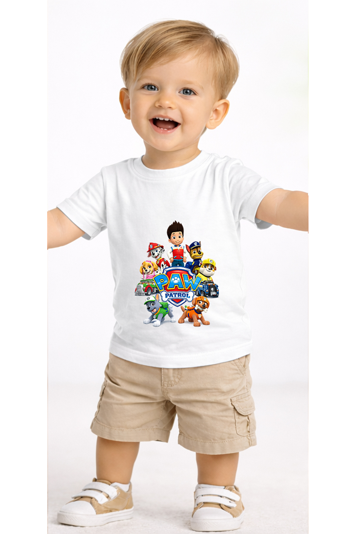 petite pati Beyaz Pawaptrolgroupround Bebek Tişört %100 Pamuk Penye Çocuk Tshirt Baskılı fotoğrafı 2 (önizleme)