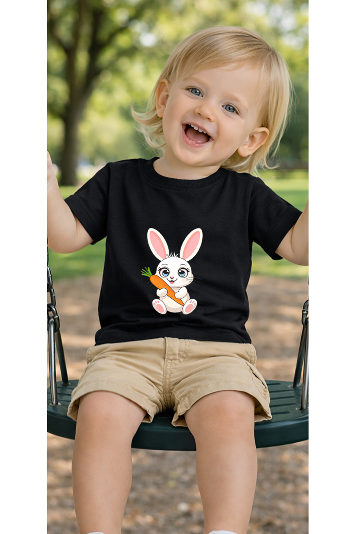 petite pati Siyah Bunnycarrot Bebek Tişört %100 Pamuk Penye Çocuk Tshirt Baskılı fotoğrafı 3 (önizleme)