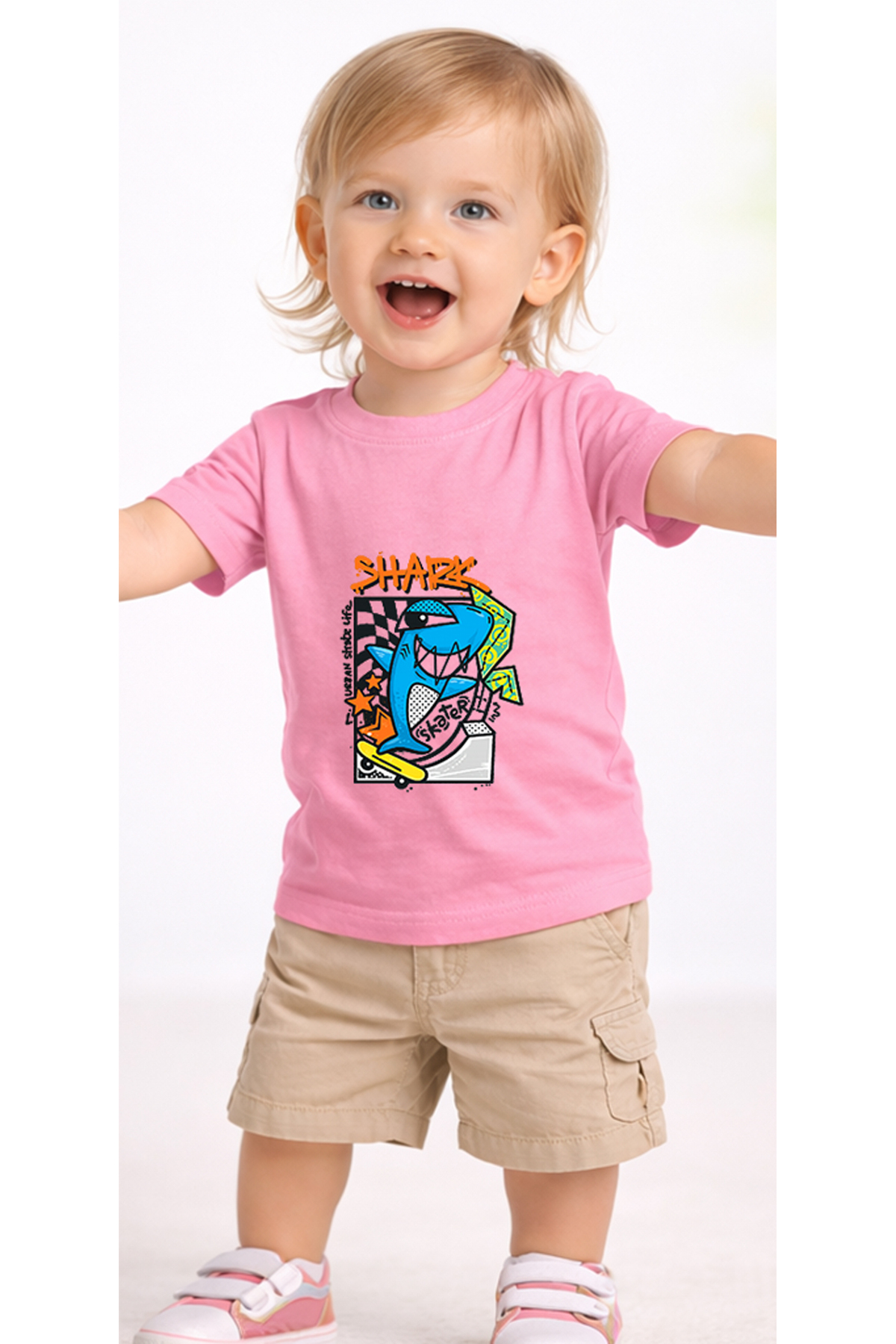 petite pati Pembe Sharkskate Bebek Tişört %100 Pamuk Penye Çocuk Tshirt Baskılı fotoğrafı 2 (önizleme)