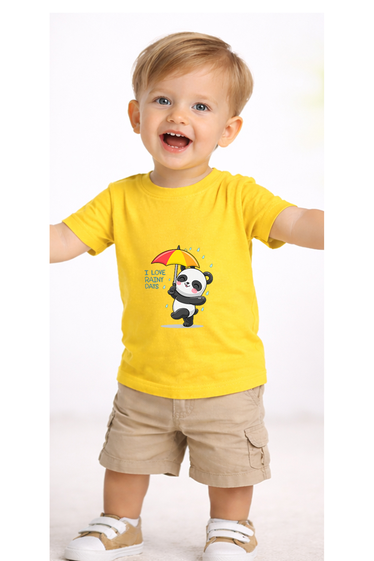 petite pati Sarı Pandarain Bebek Tişört %100 Pamuk Penye Çocuk Tshirt Baskılı fotoğrafı 2 (önizleme)