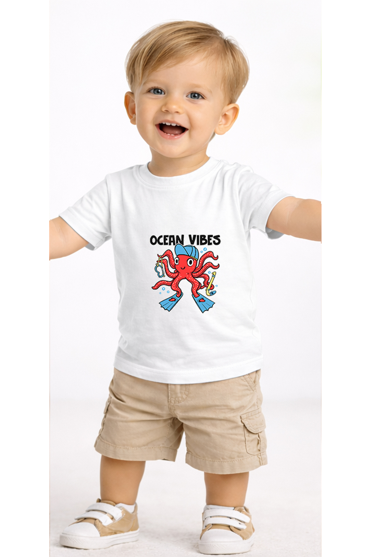petite pati Beyaz Oceanvibes Bebek Tişört %100 Pamuk Penye Çocuk Tshirt Baskılı fotoğrafı 2 (önizleme)