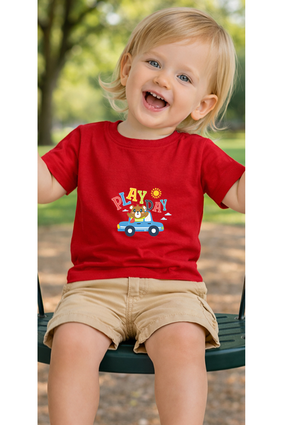 petite pati Kırmızı Playbear Bebek Tişört %100 Pamuk Penye Çocuk Tshirt Baskılı fotoğrafı 3 (önizleme)