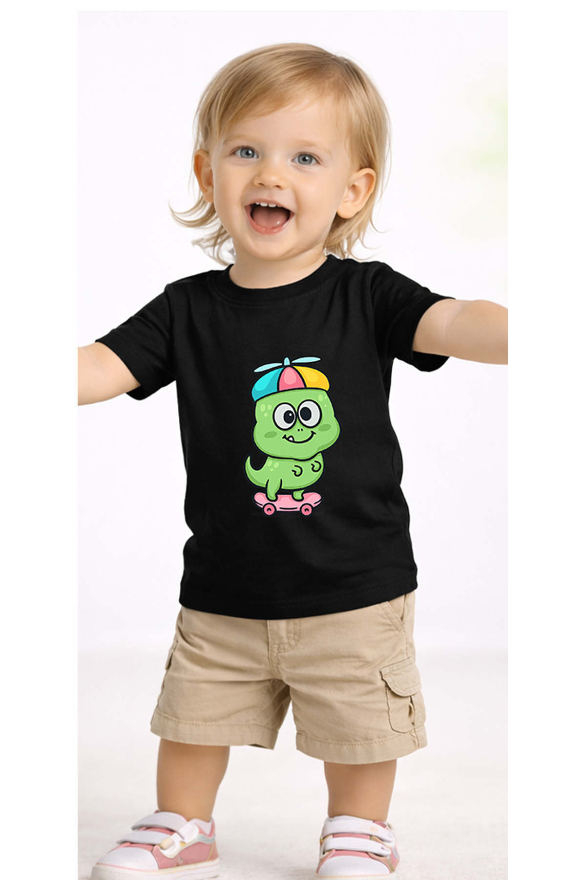 petite pati Siyah Skatecute Bebek Tişört %100 Pamuk Penye Çocuk Tshirt Baskılı fotoğrafı 2 (önizleme)