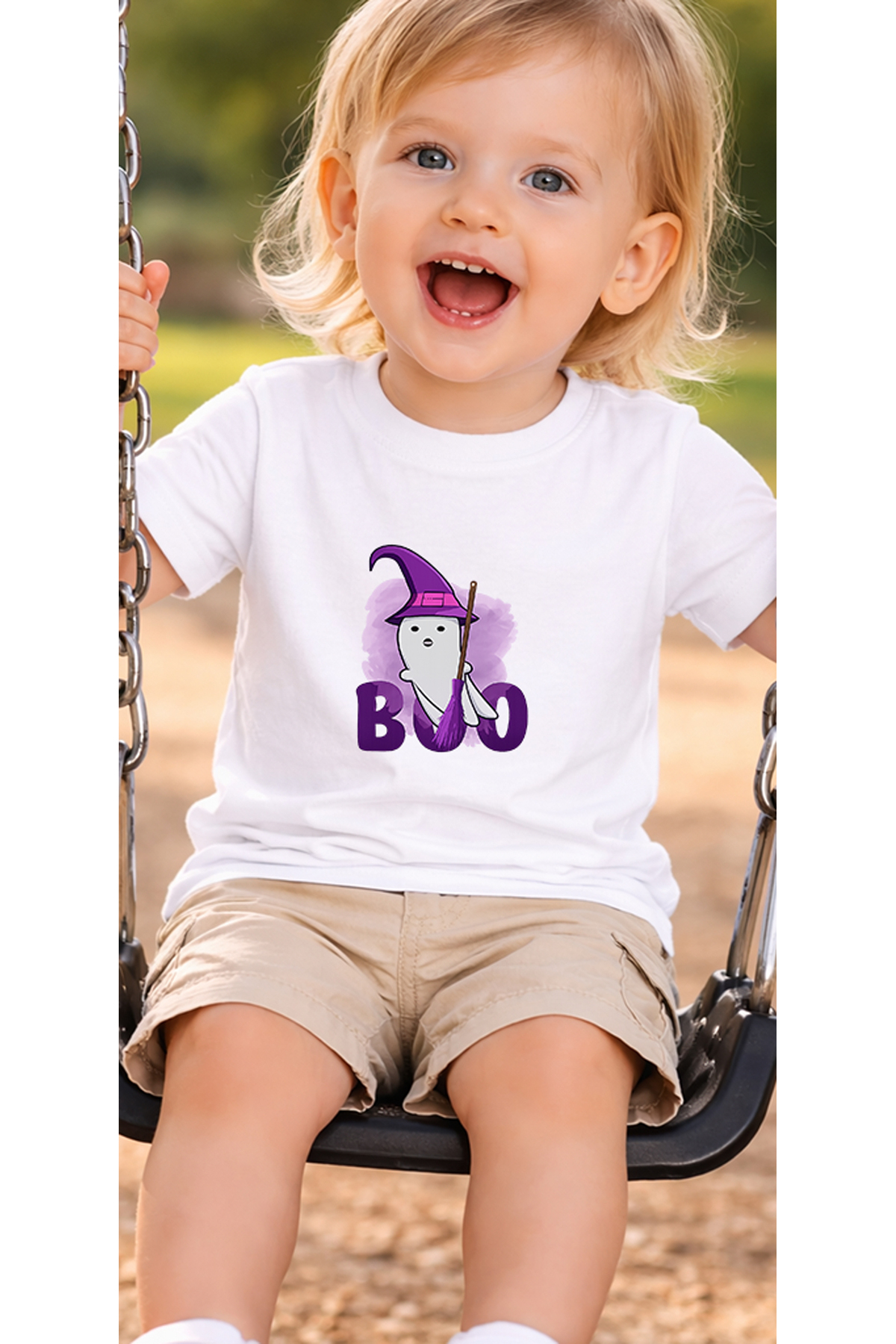 petite pati Beyaz Booghost Bebek Tişört %100 Pamuk Penye Çocuk Tshirt Baskılı fotoğrafı 3 (önizleme)