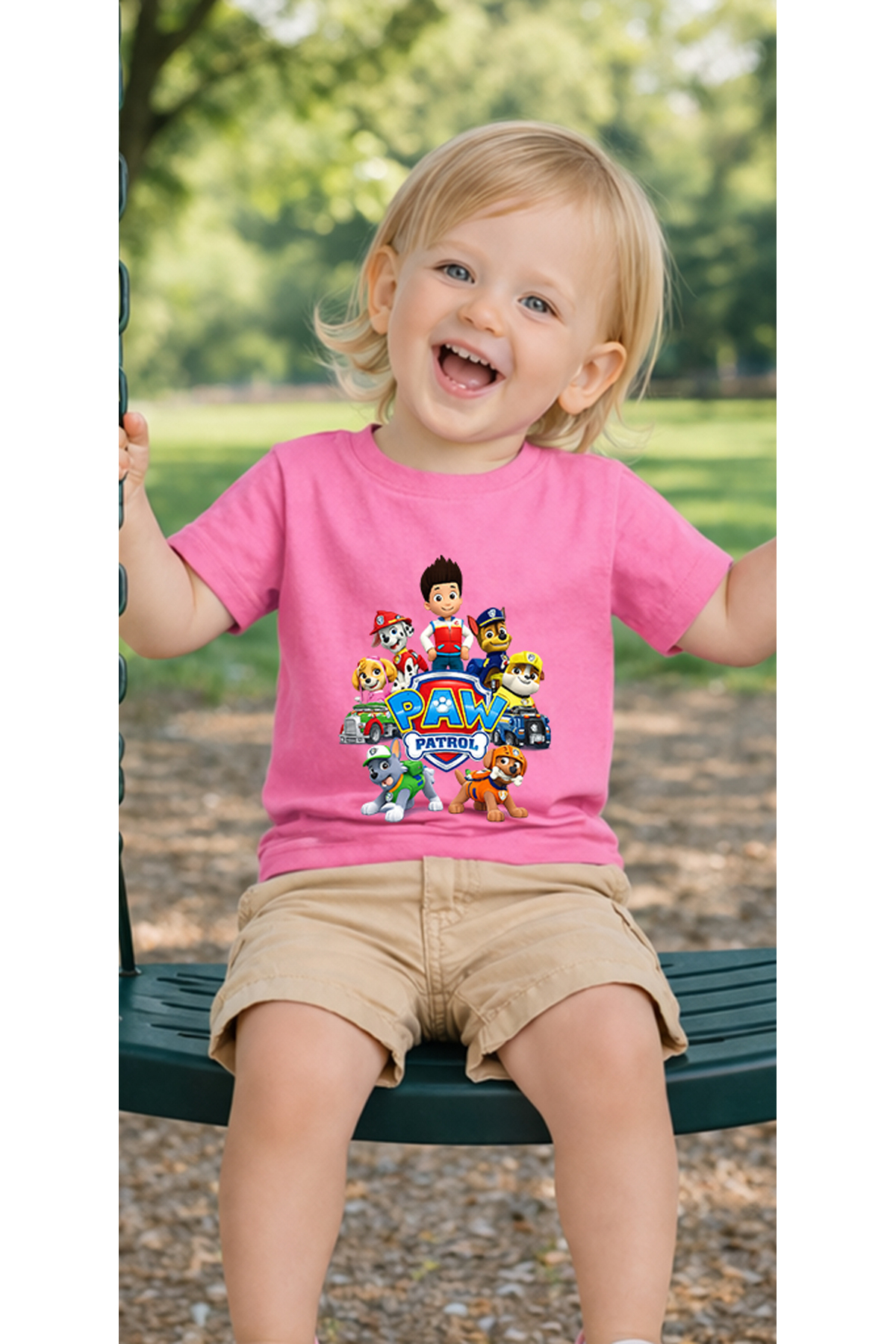 petite pati Pembe Pawaptrolgroupround Bebek Tişört %100 Pamuk Penye Çocuk Tshirt Baskılı fotoğrafı 3 (önizleme)