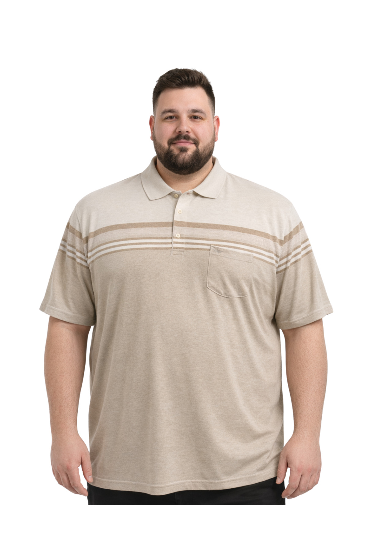 BattalModa Erkek Büyük Beden Melanj Bej Polo Yaka Kısa Kollu Block Tişört 5XL-6XL-7XL-8XL
