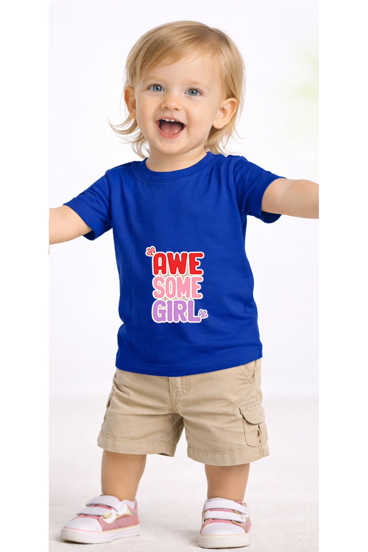 petite pati Mavi Awsomegirl Bebek Tişört %100 Pamuk Penye Çocuk Tshirt Baskılı fotoğrafı 2 (önizleme)