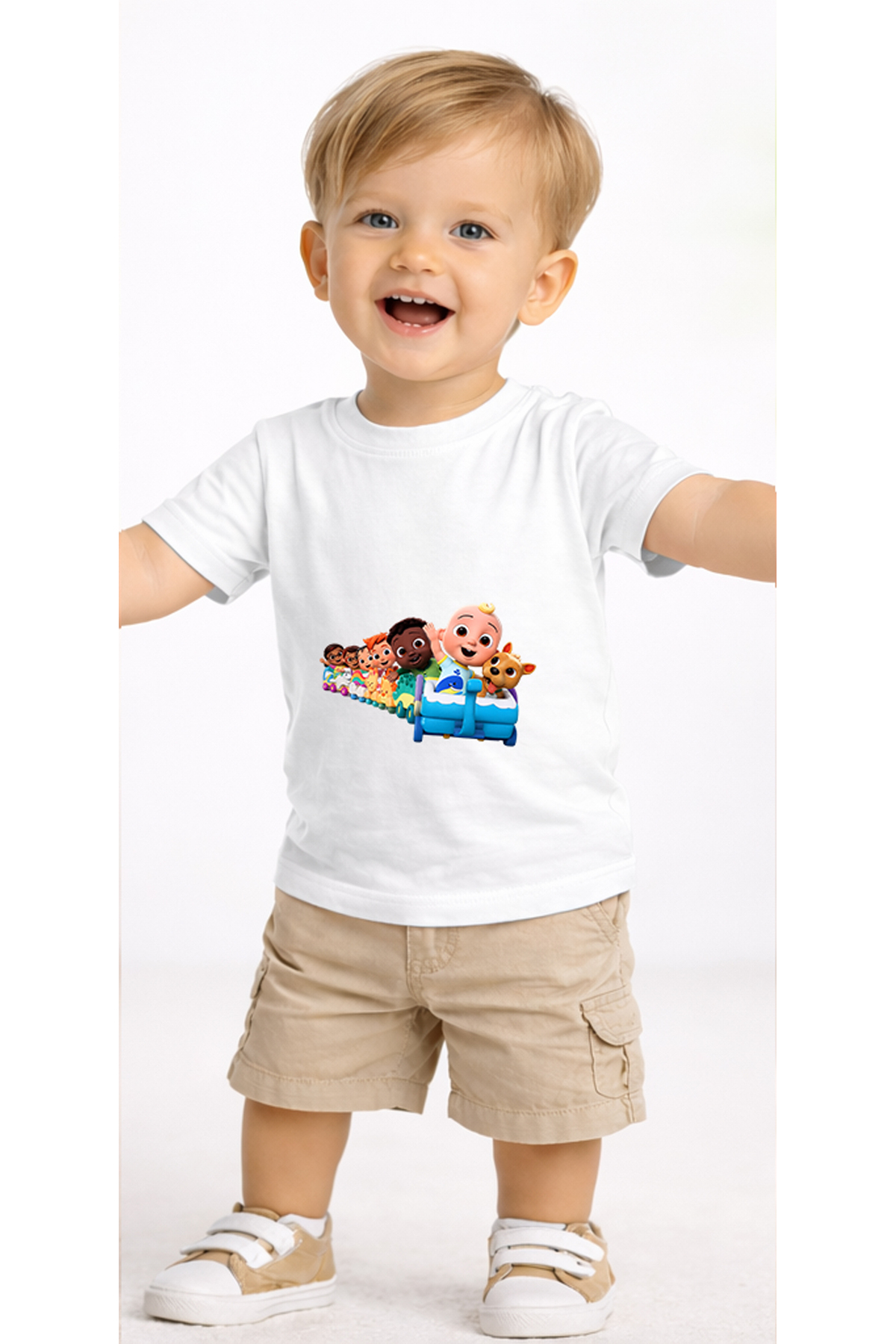 petite pati Beyaz Cocotrain Bebek Tişört %100 Pamuk Penye Çocuk Tshirt Baskılı fotoğrafı 2 (önizleme)
